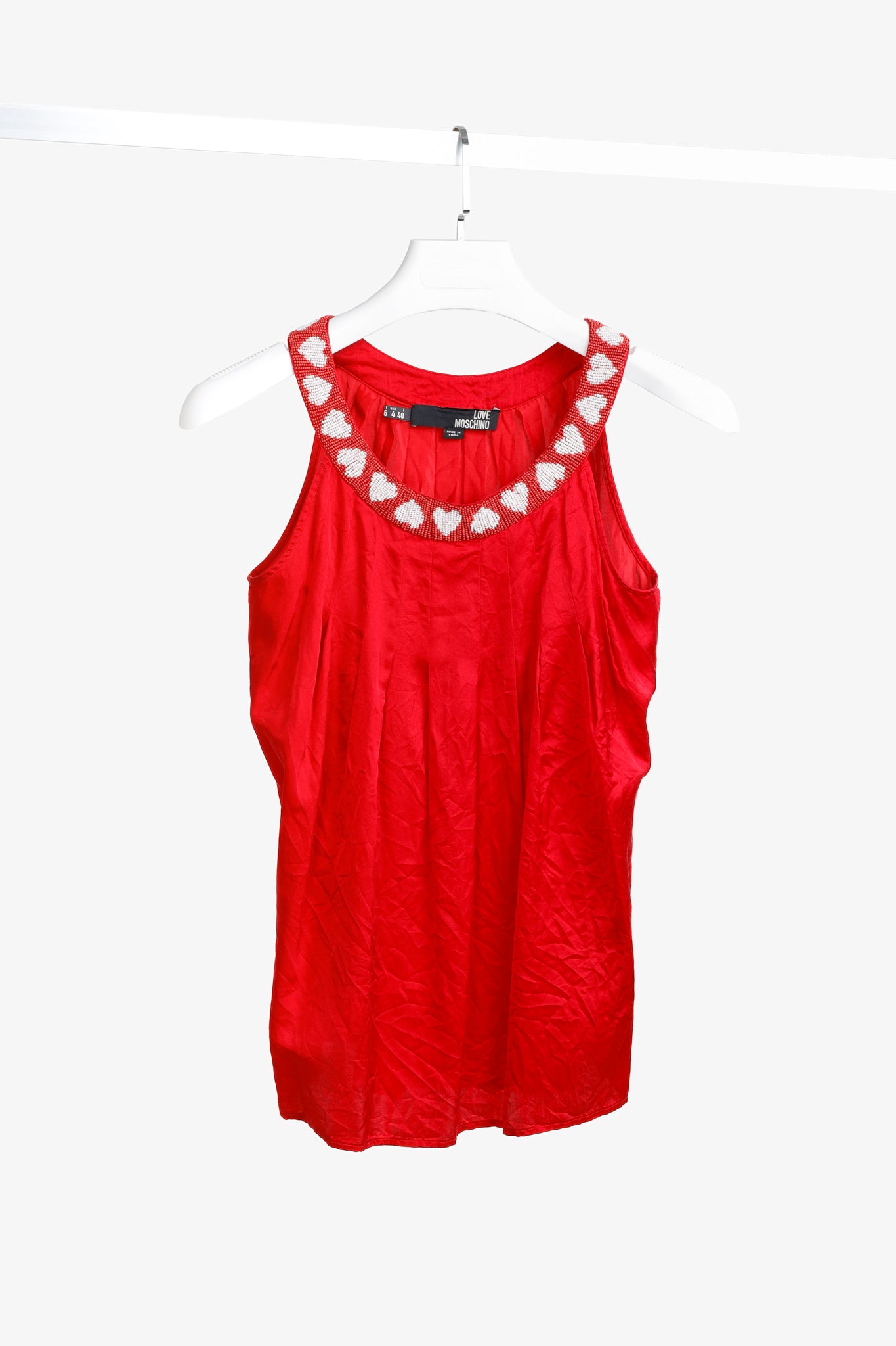 Love Moschino Beaded Hearts Collar Red Halter Blouse