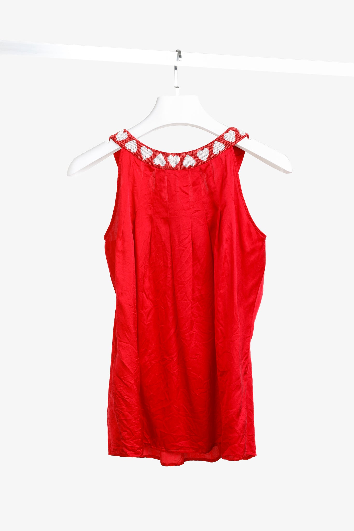 Love Moschino Beaded Hearts Collar Red Halter Blouse