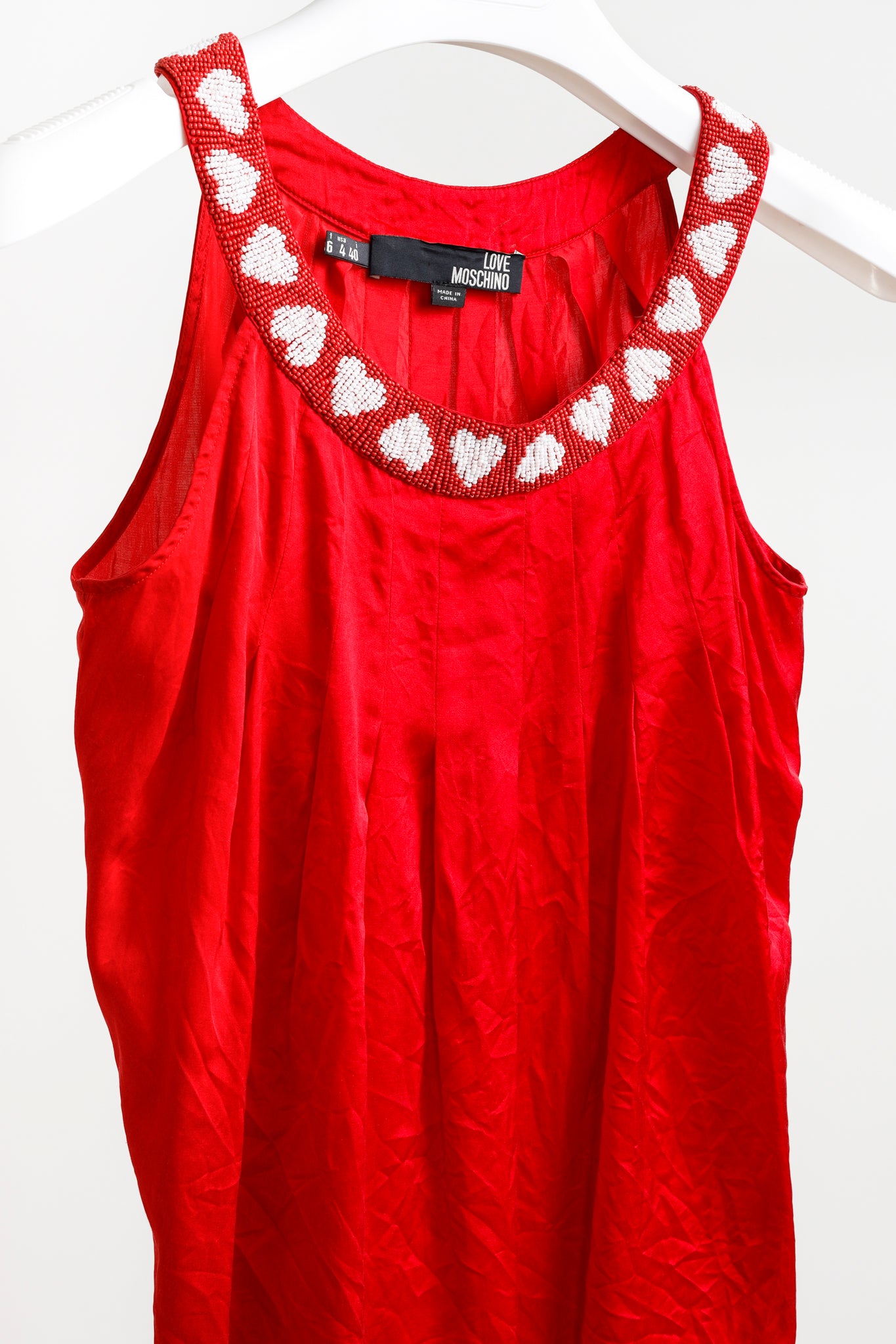 Love Moschino Beaded Hearts Collar Red Halter Blouse
