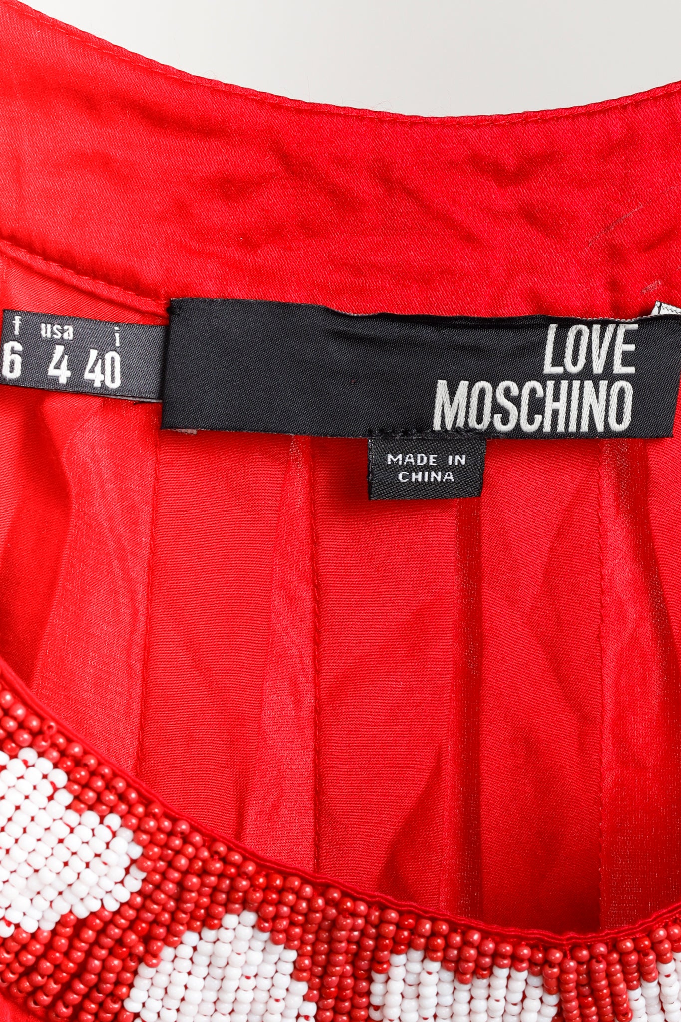 Love Moschino Beaded Hearts Collar Red Halter Blouse
