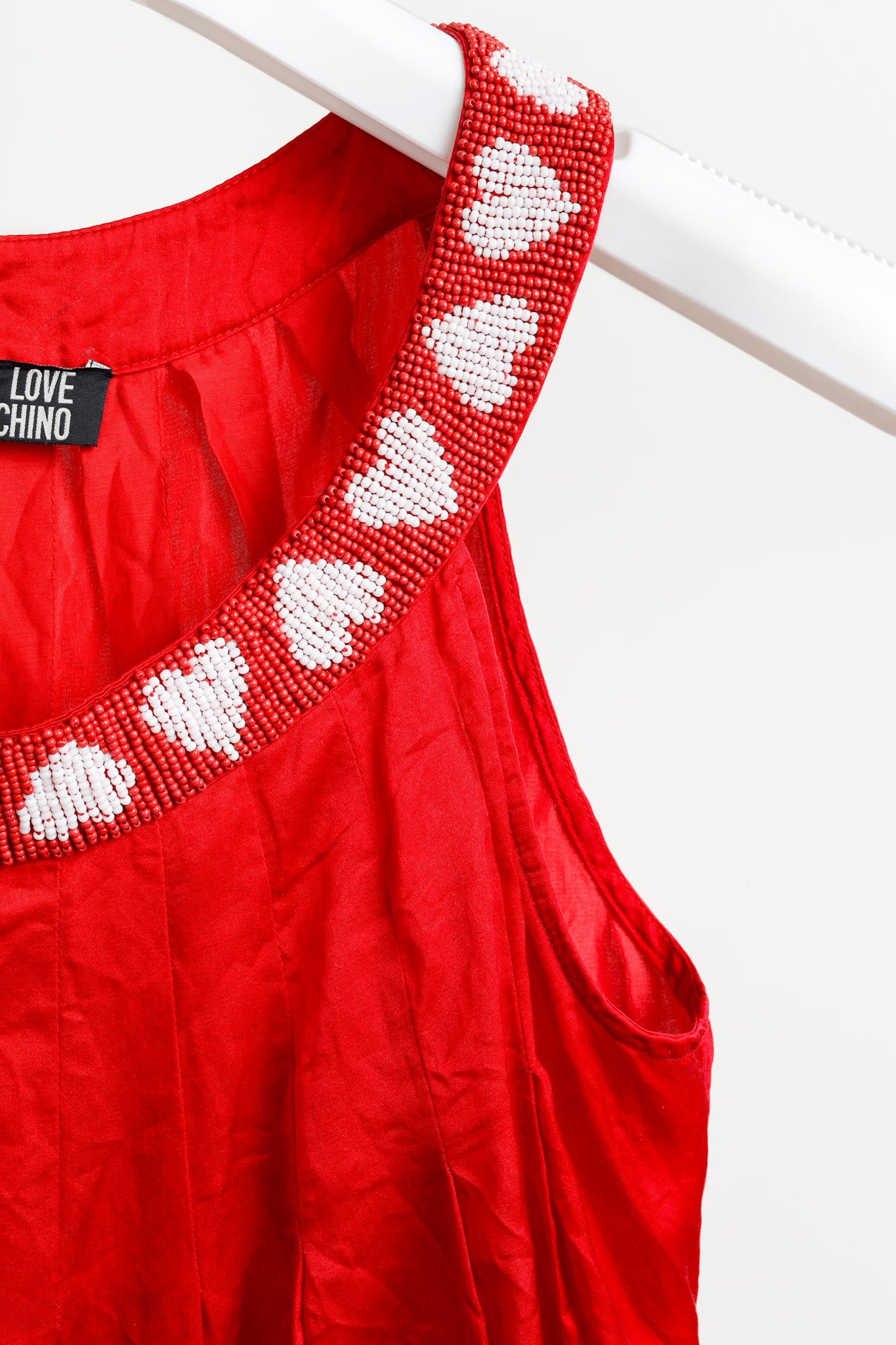 Love Moschino Beaded Hearts Collar Red Halter Blouse