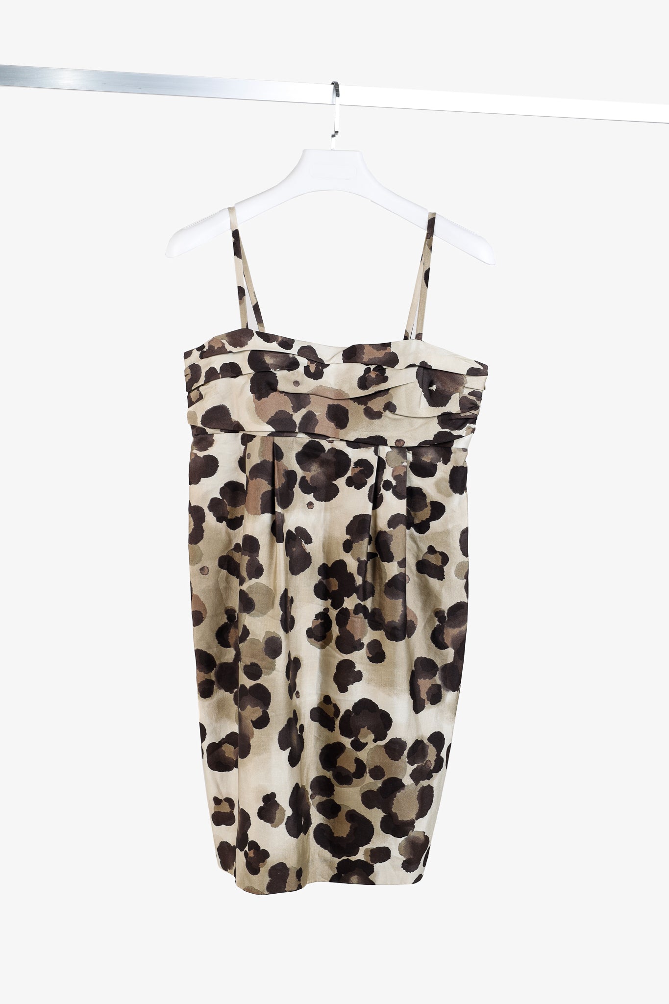 Moschino Leopard Empire Waist Spaghetti Strap Beige Silk Dress