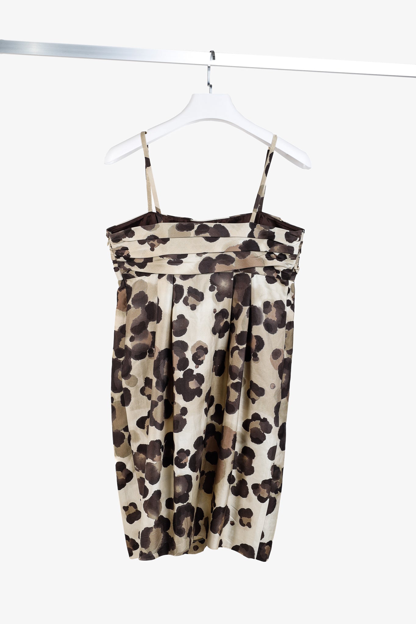 Moschino Leopard Empire Waist Spaghetti Strap Beige Silk Dress