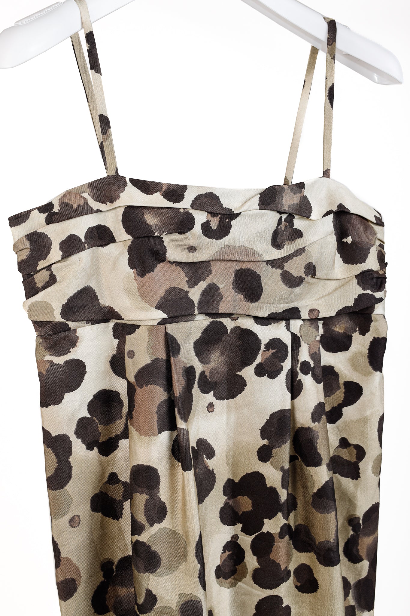 Moschino Leopard Empire Waist Spaghetti Strap Beige Silk Dress