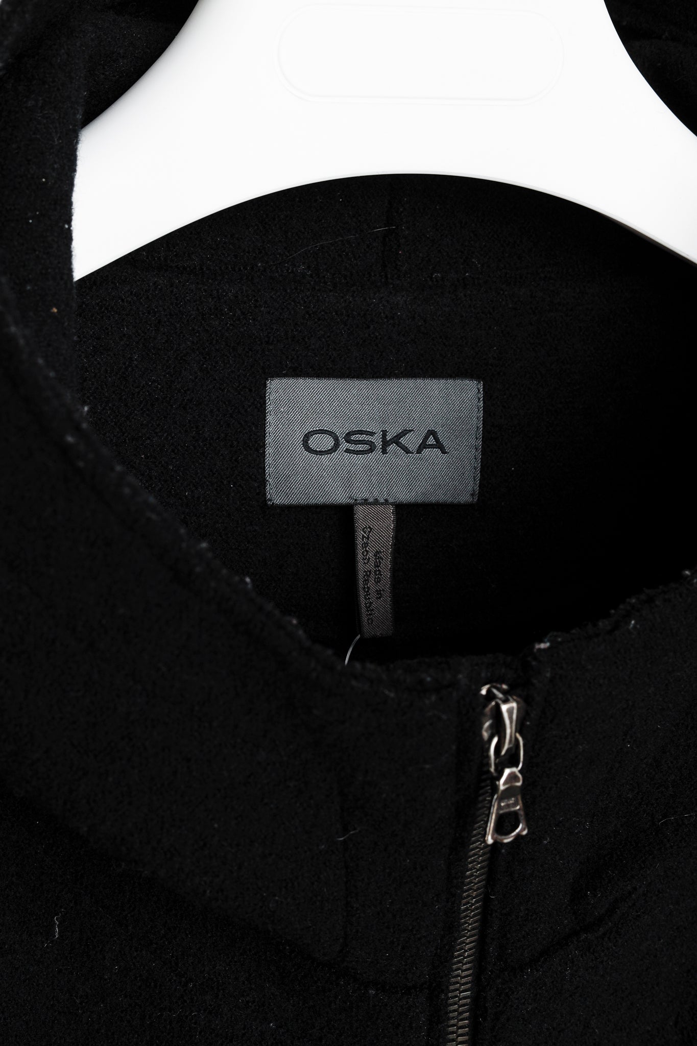 Oska Black Boiled-Wool Knit-Hem Hooded Coat