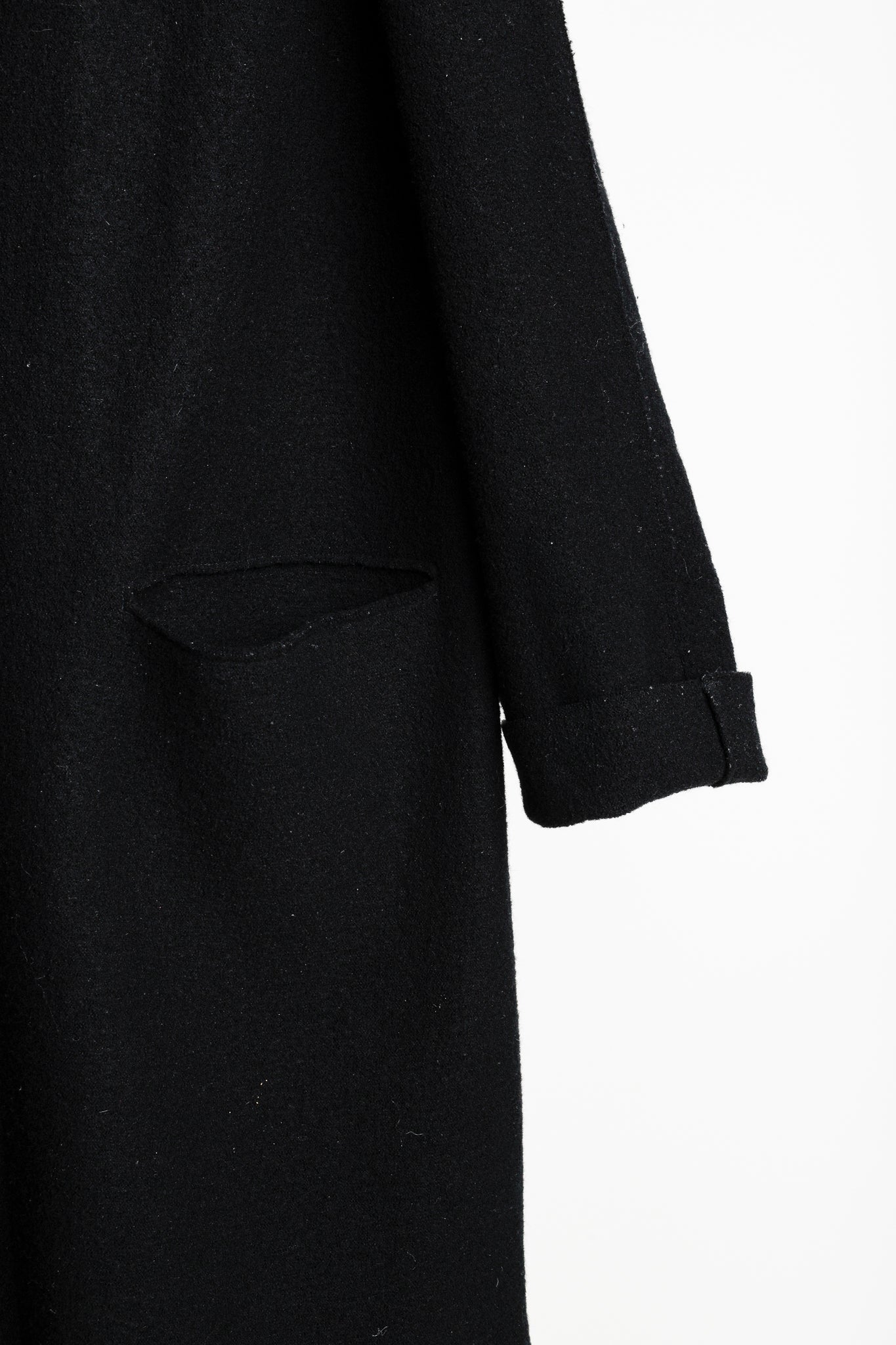 Oska Black Boiled-Wool Knit-Hem Hooded Coat