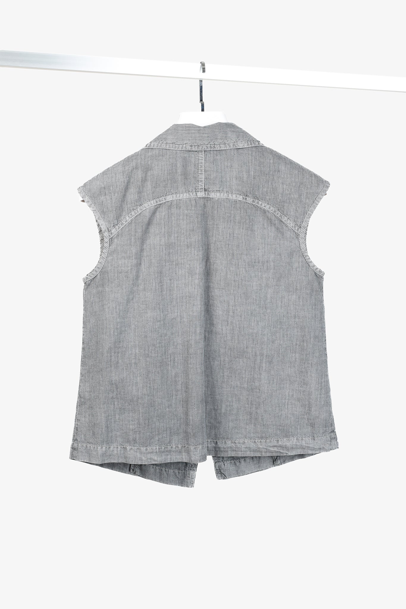 Oska Grey Black Stripes Asymmetrical Closure Box Soft Vest