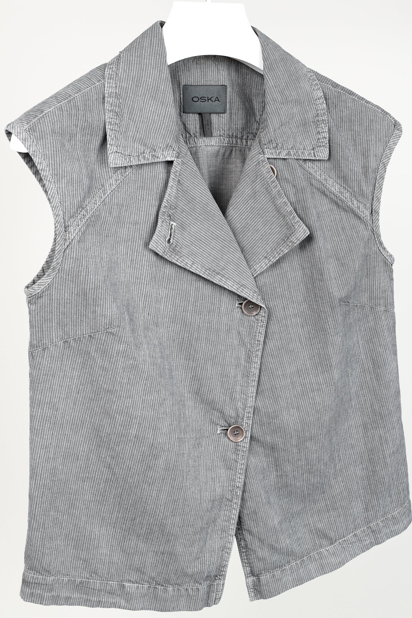 Oska Grey Black Stripes Asymmetrical Closure Box Soft Vest