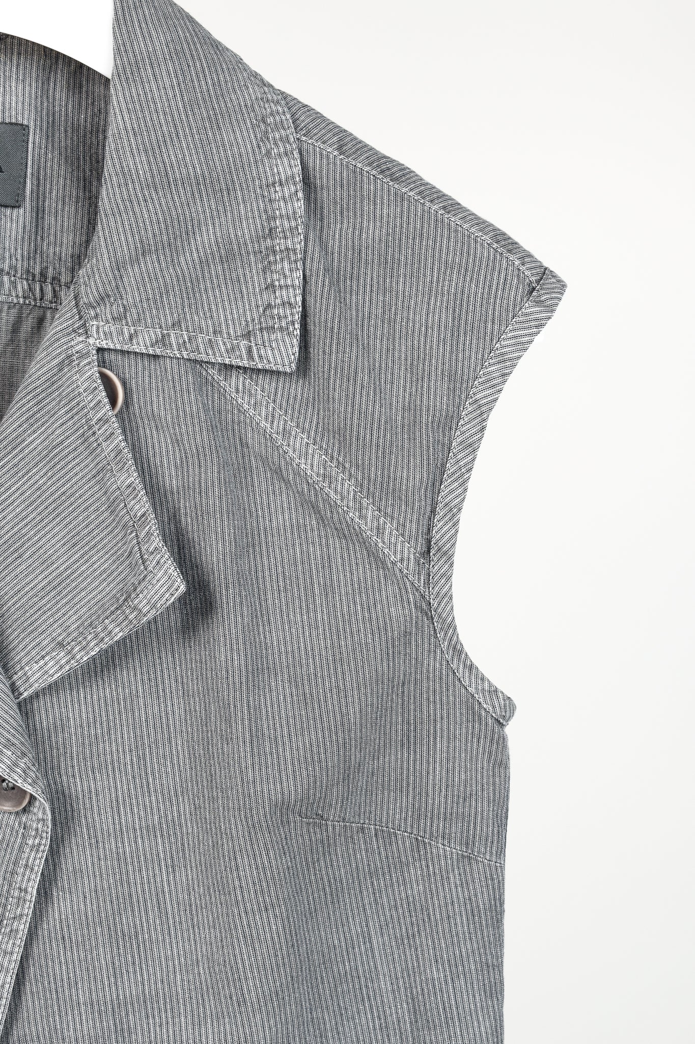 Oska Grey Black Stripes Asymmetrical Closure Box Soft Vest