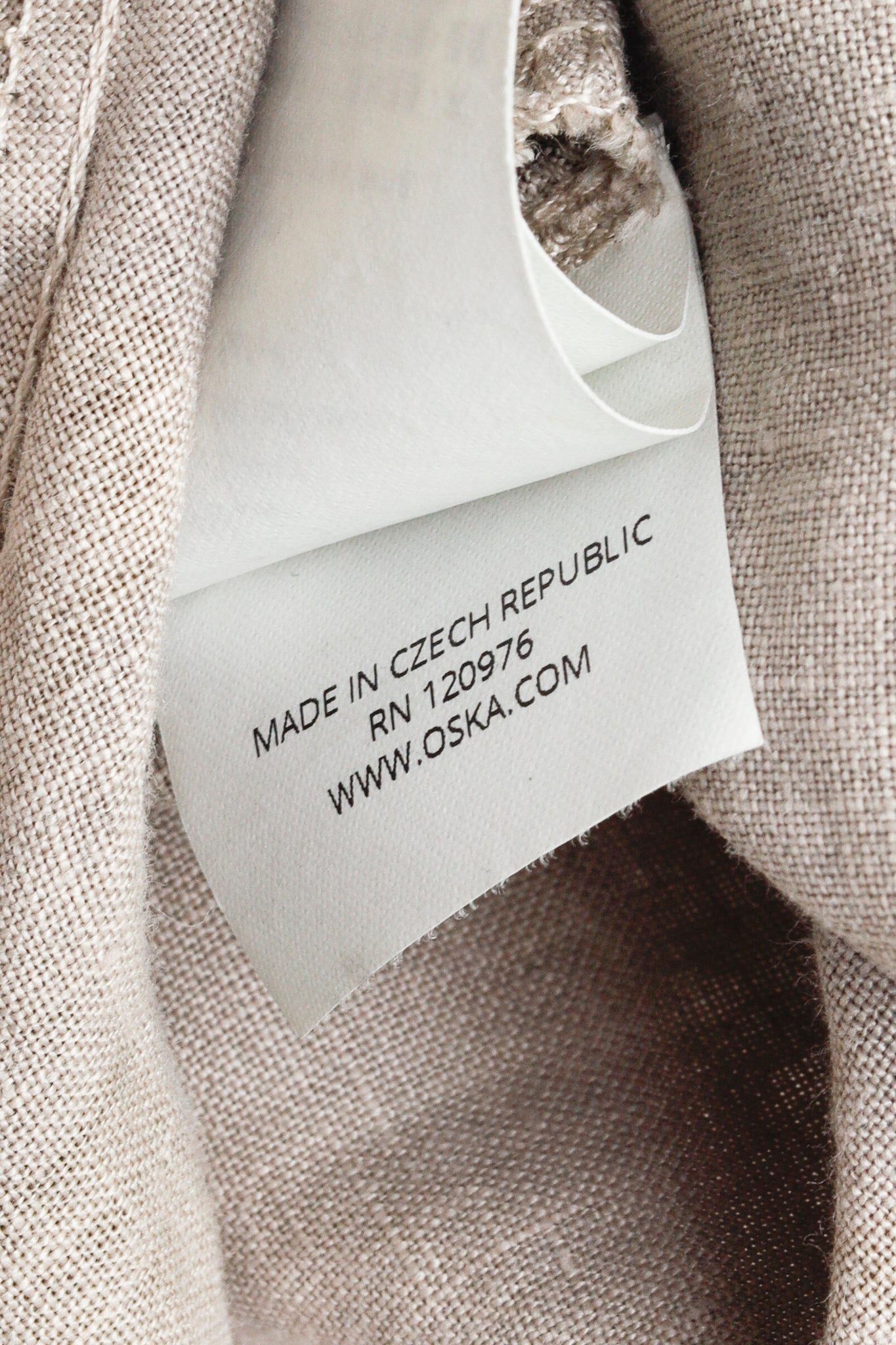Oska Tuelo Taupe Branch-Print Linen Balloon-Hem Dress