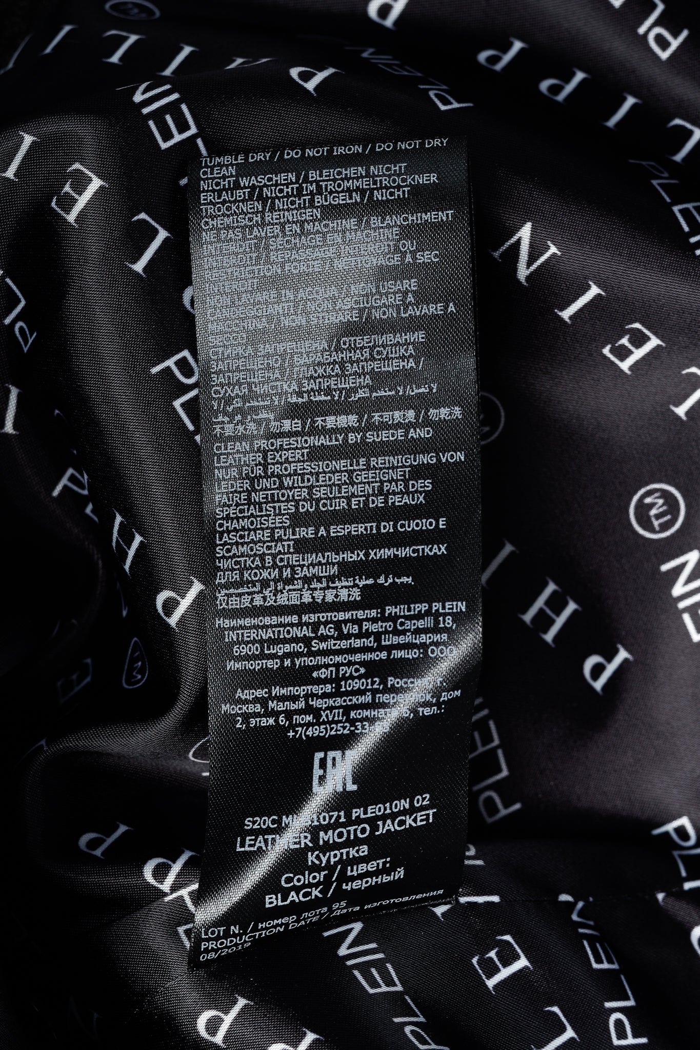 Philipp Plein Grey Black Skull Leather Moto Jacket
