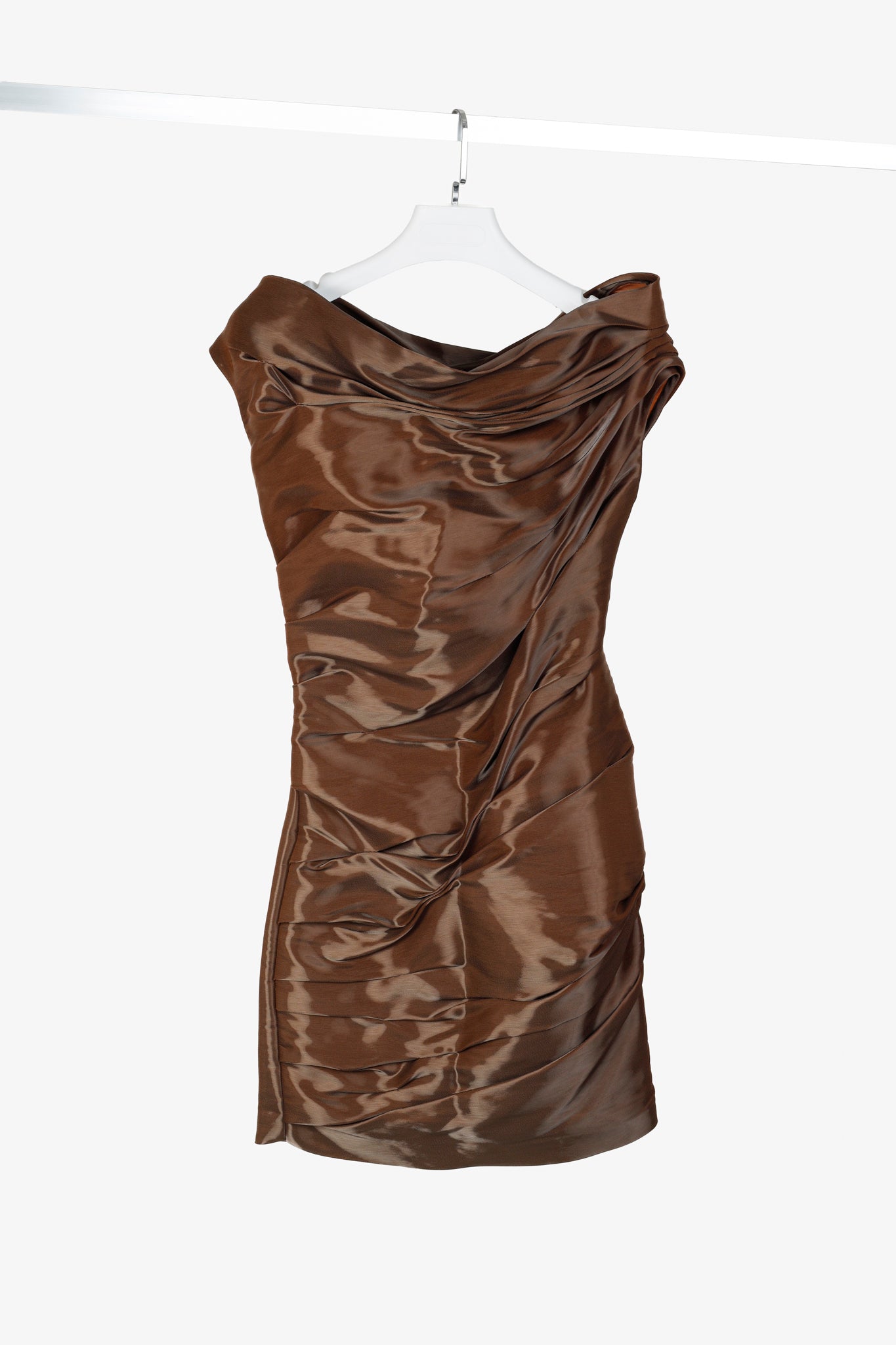 knee length dresses for ladies Twisted Off Shoulder Mini Brown Dress