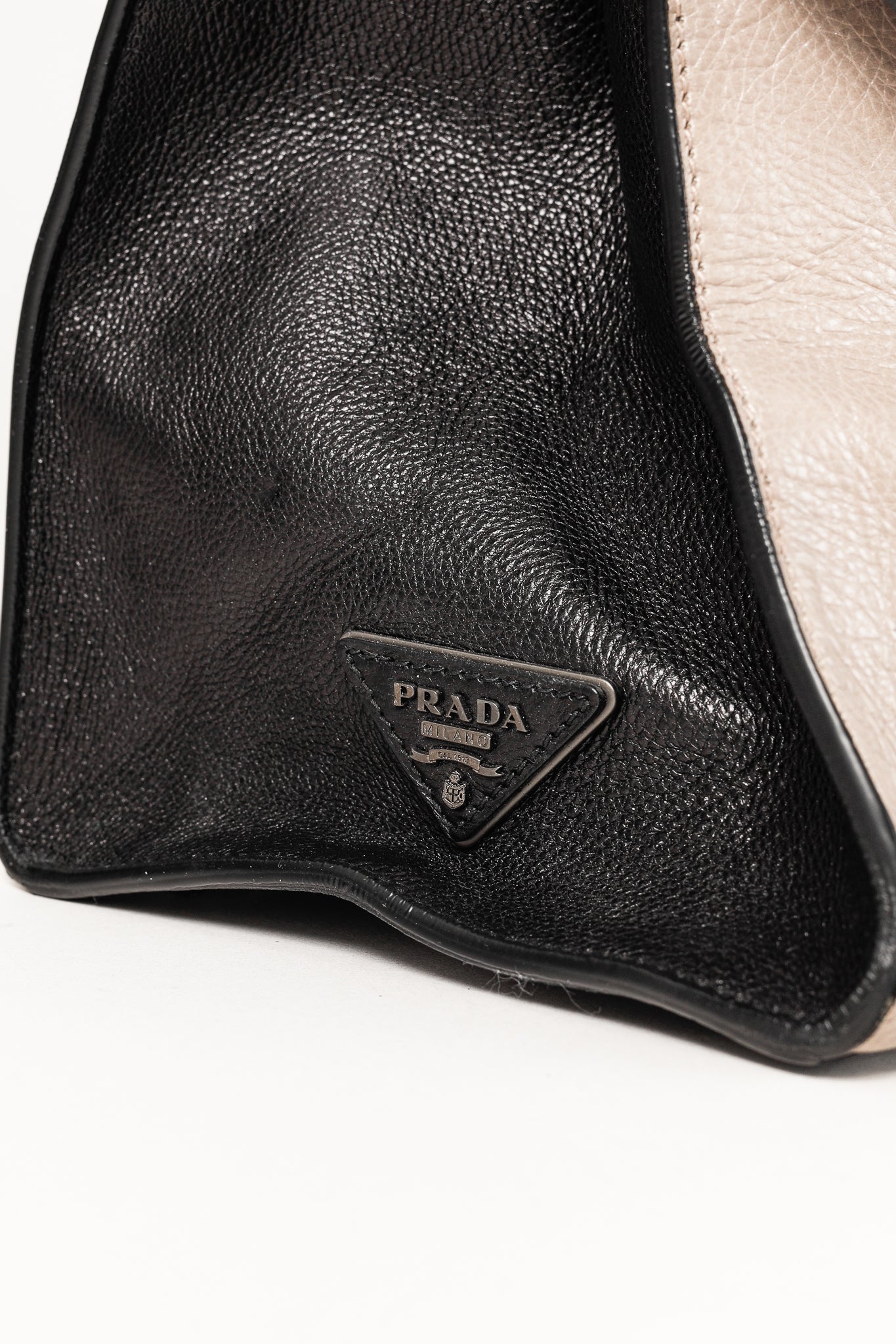 Prada Pomice & Nero Glace Calf Leather Two-Tone Tote