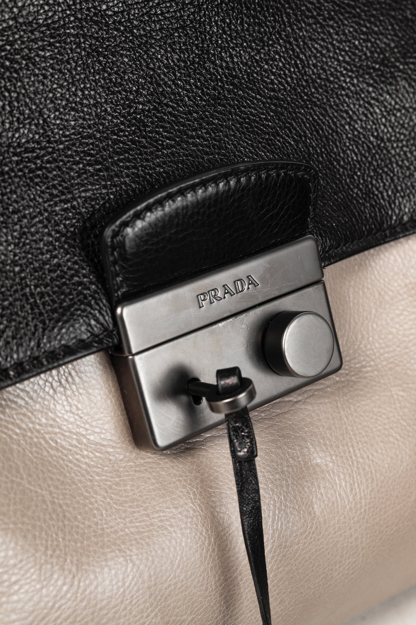 Prada Pomice & Nero Glace Calf Leather Two-Tone Tote
