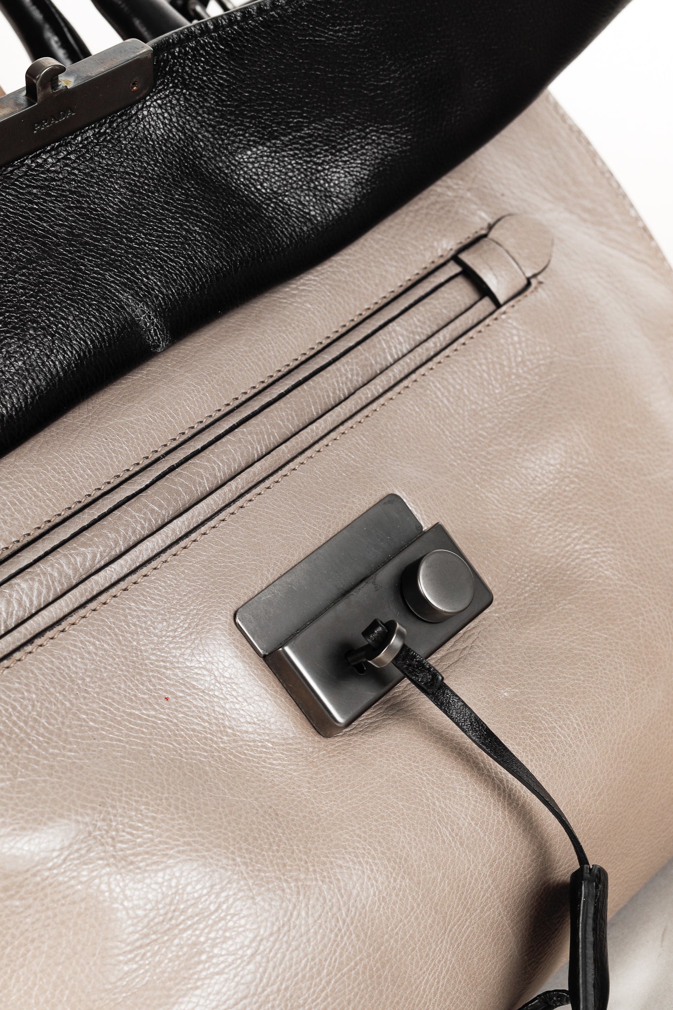 Prada Pomice & Nero Glace Calf Leather Two-Tone Tote