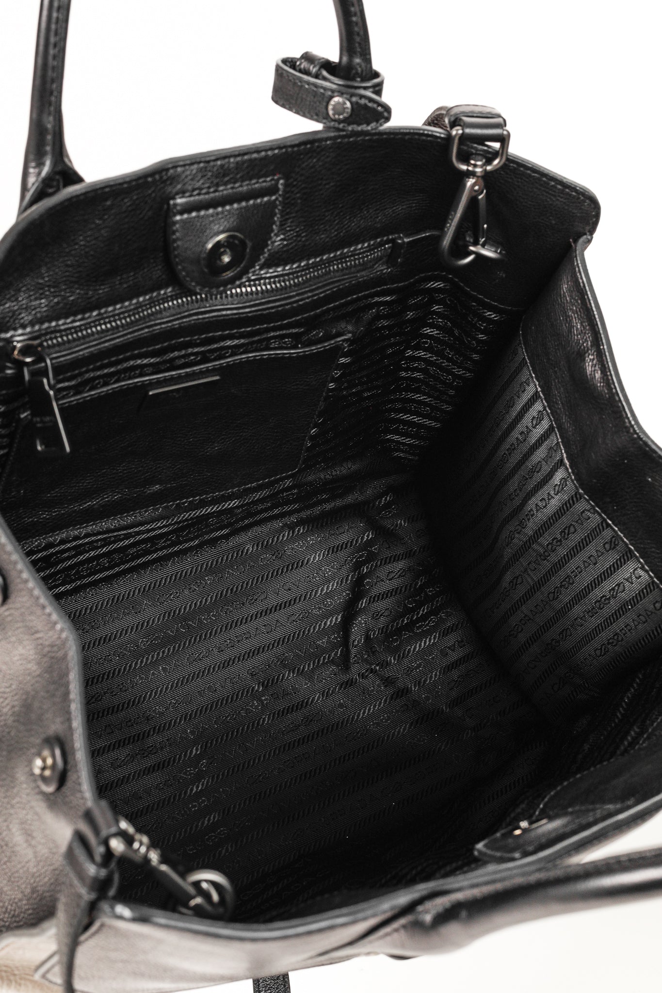 Prada Pomice & Nero Glace Calf Leather Two-Tone Tote