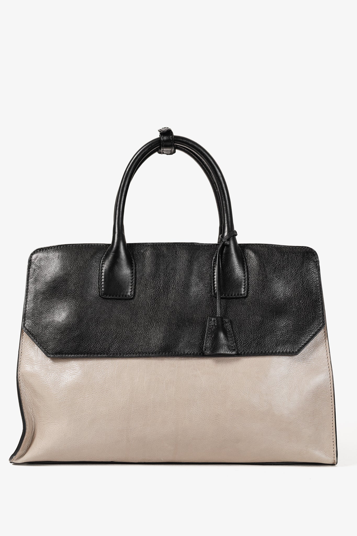 Prada Pomice & Nero Glace Calf Leather Two-Tone Tote
