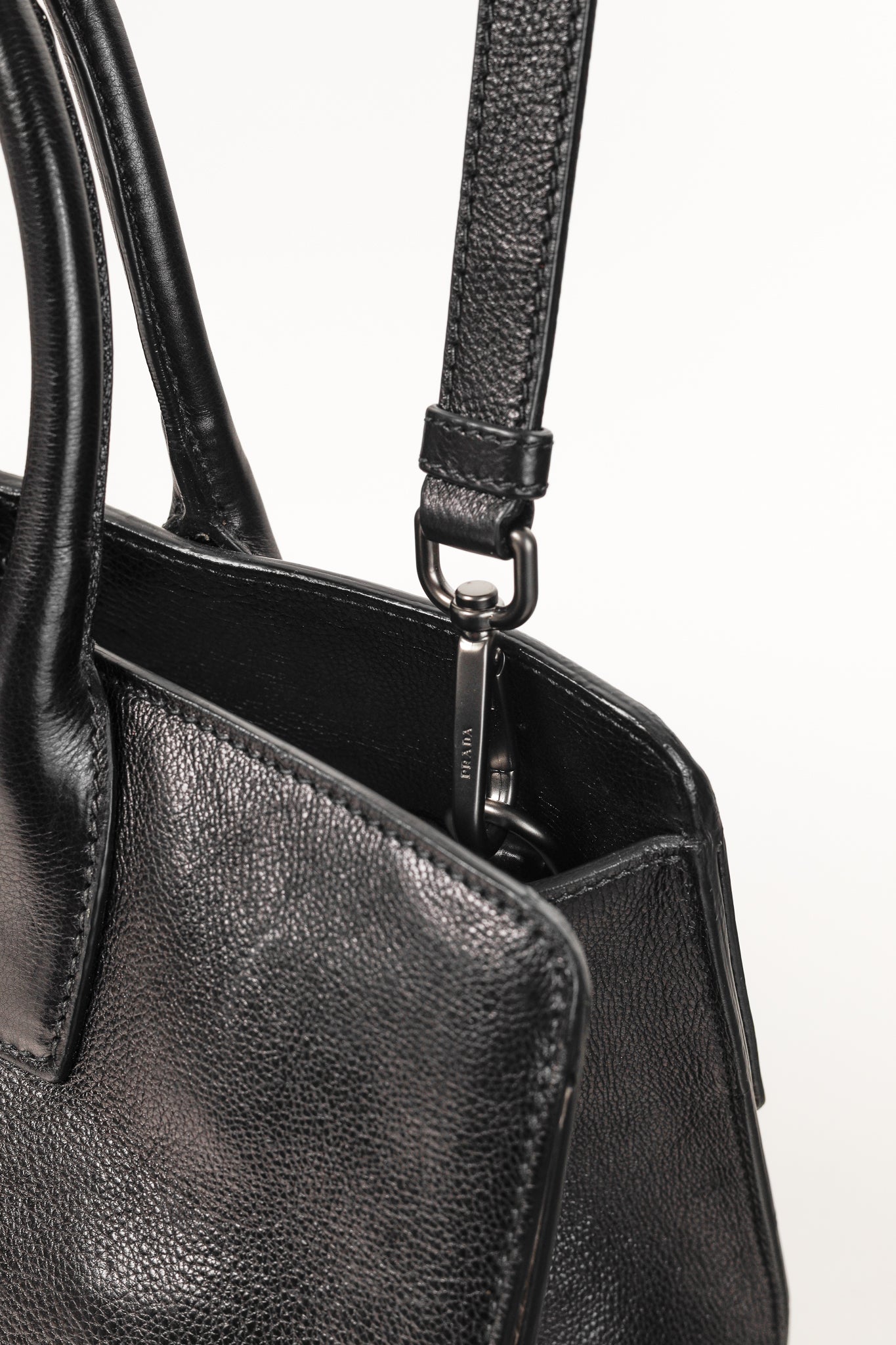 Prada Pomice & Nero Glace Calf Leather Two-Tone Tote