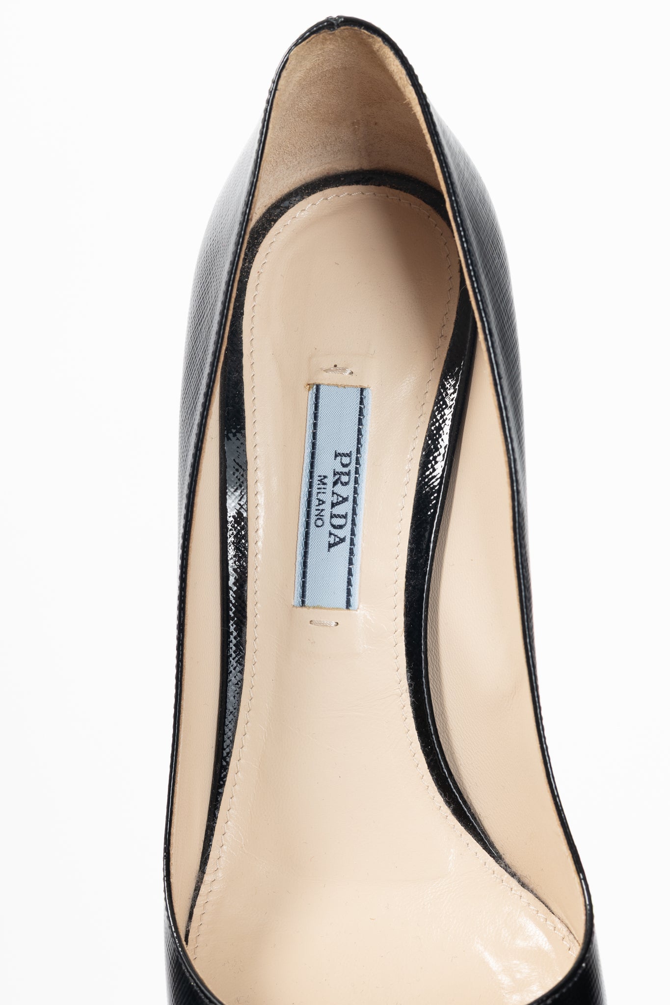 Prada Black Patent Saffiano-Texture Pointed-Toe Heels