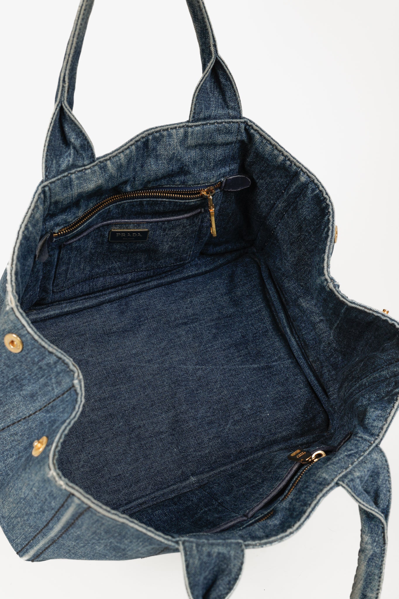 Prada Canapa Avio Denim Logo Tote Bag