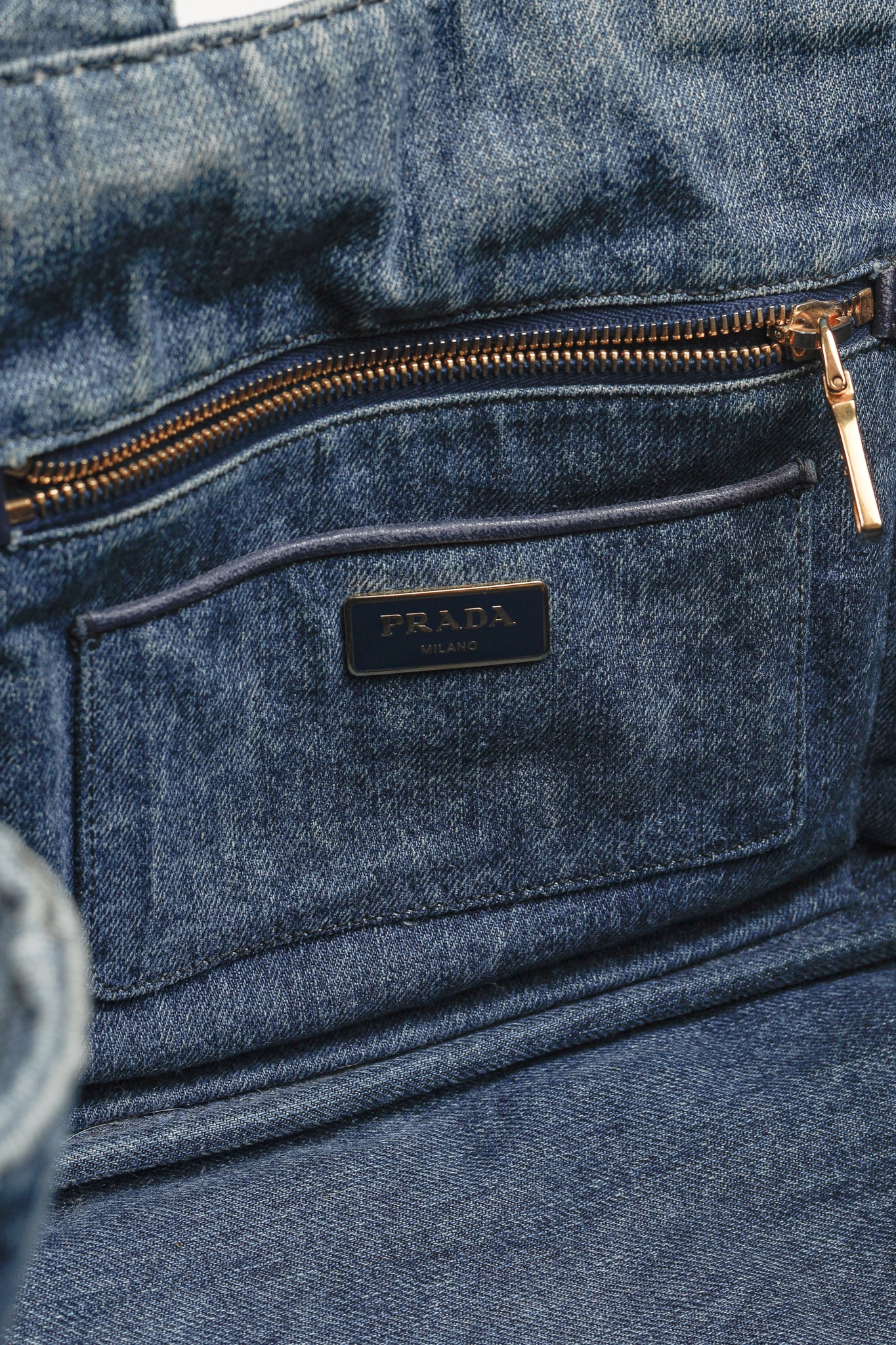 Prada Canapa Avio Denim Logo Tote Bag