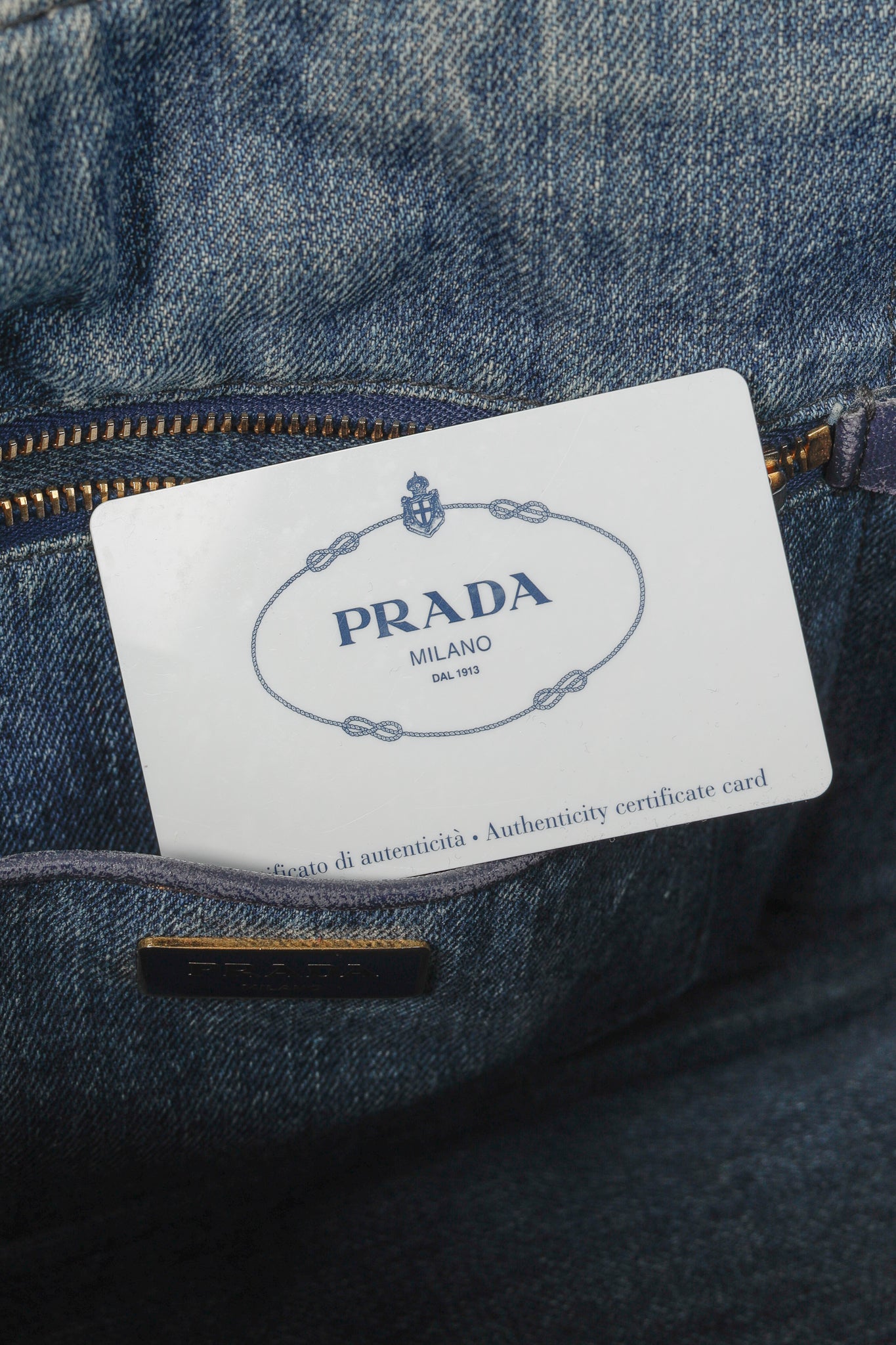 Prada Canapa Avio Denim Logo Tote Bag
