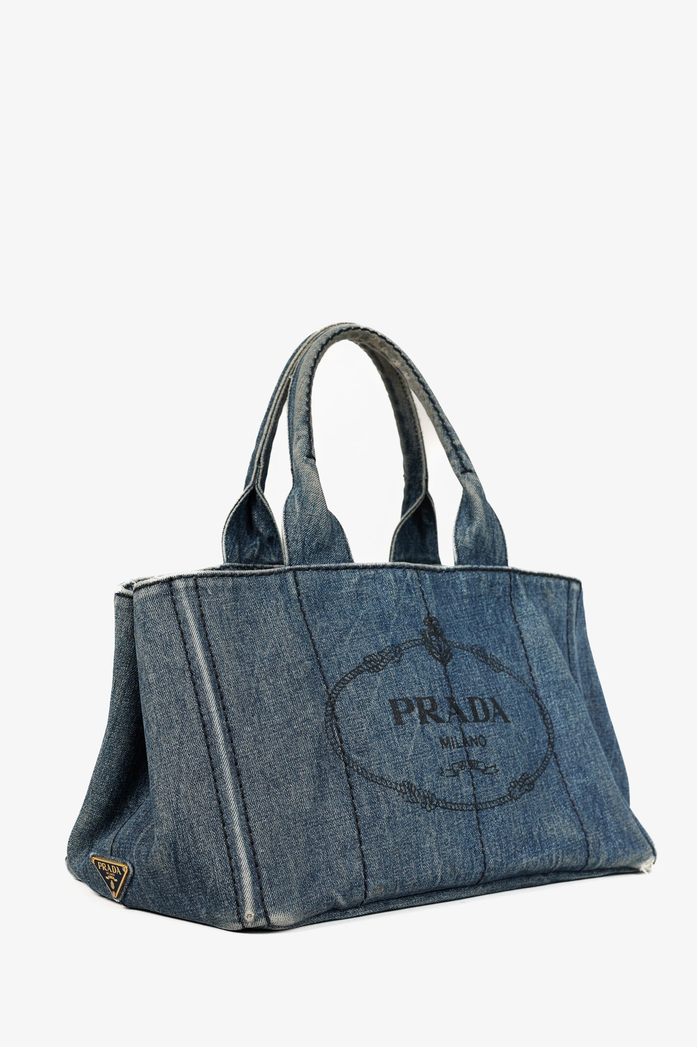 Prada Canapa Avio Denim Logo Tote Bag
