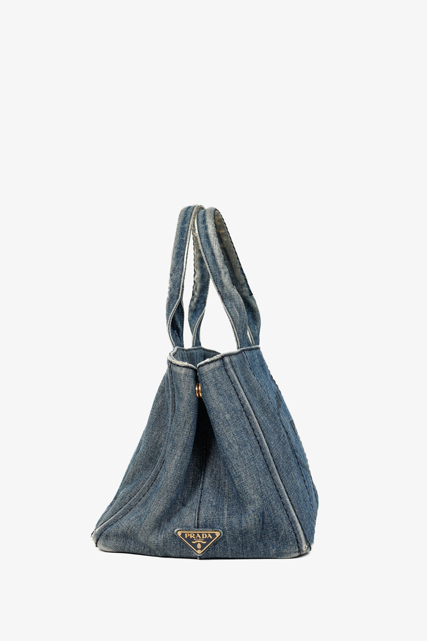 Prada Canapa Avio Denim Logo Tote Bag