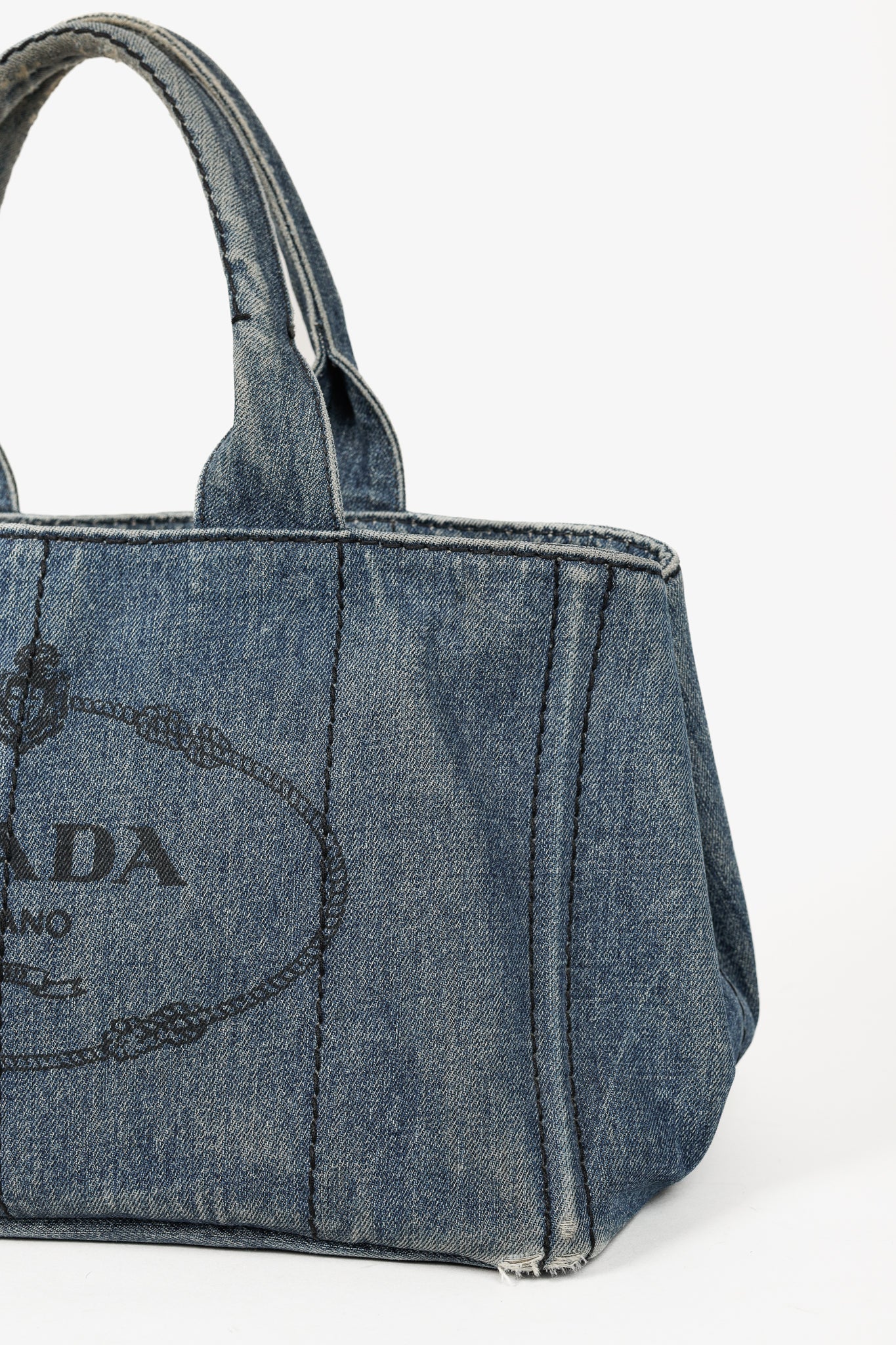 Prada Canapa Avio Denim Logo Tote Bag