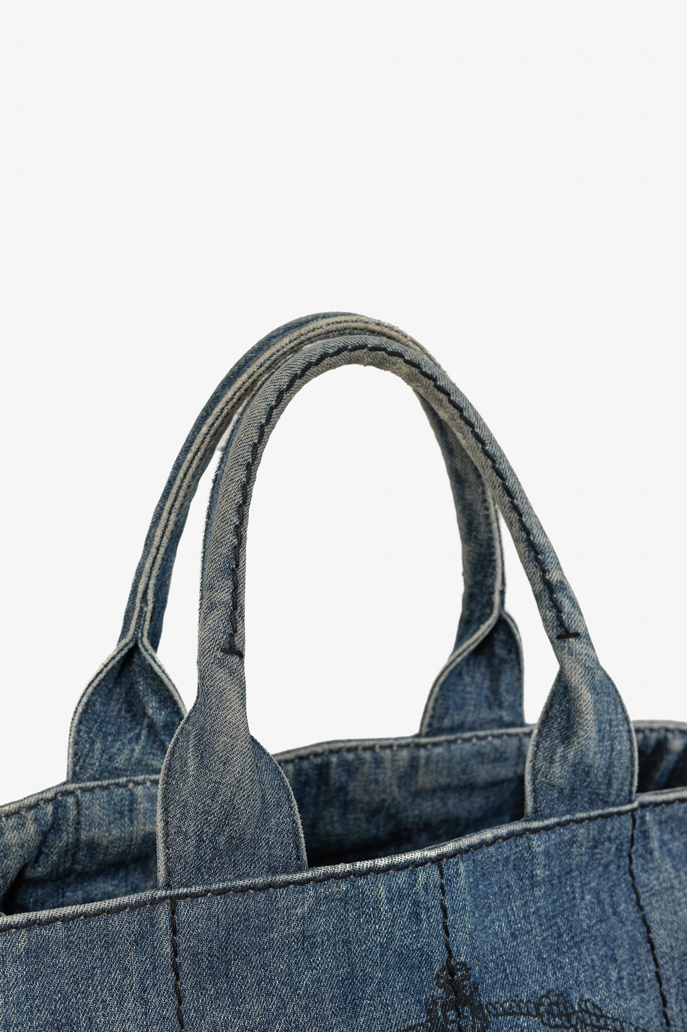 Prada Canapa Avio Denim Logo Tote Bag