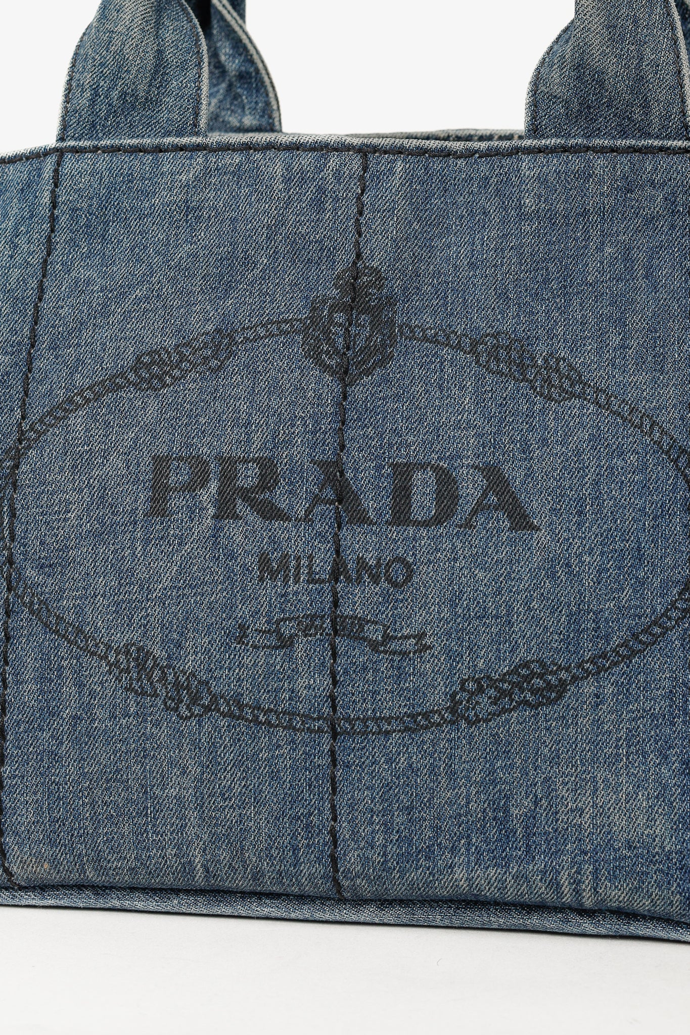 Prada Canapa Avio Denim Logo Tote Bag