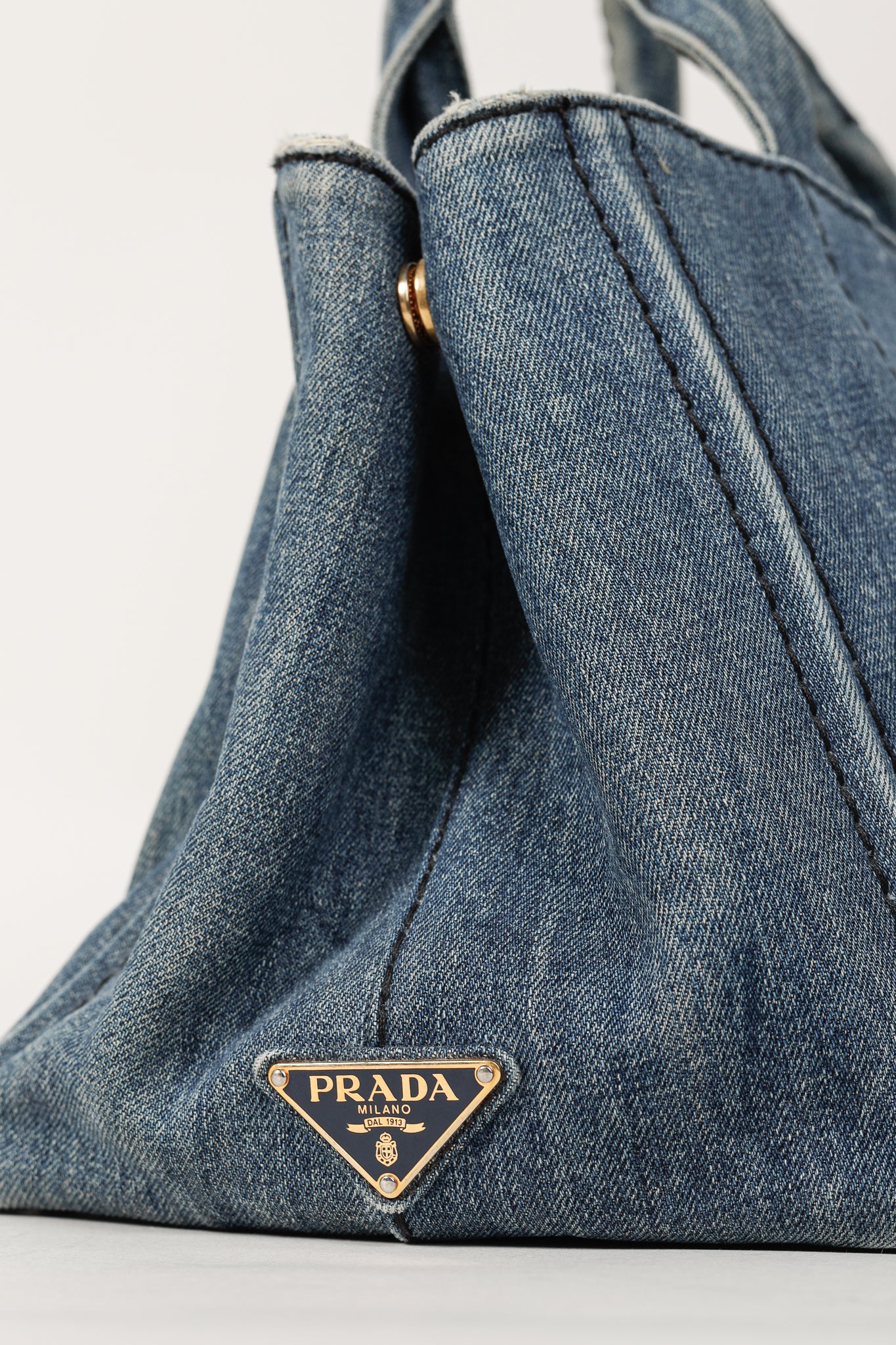 Prada Canapa Avio Denim Logo Tote Bag