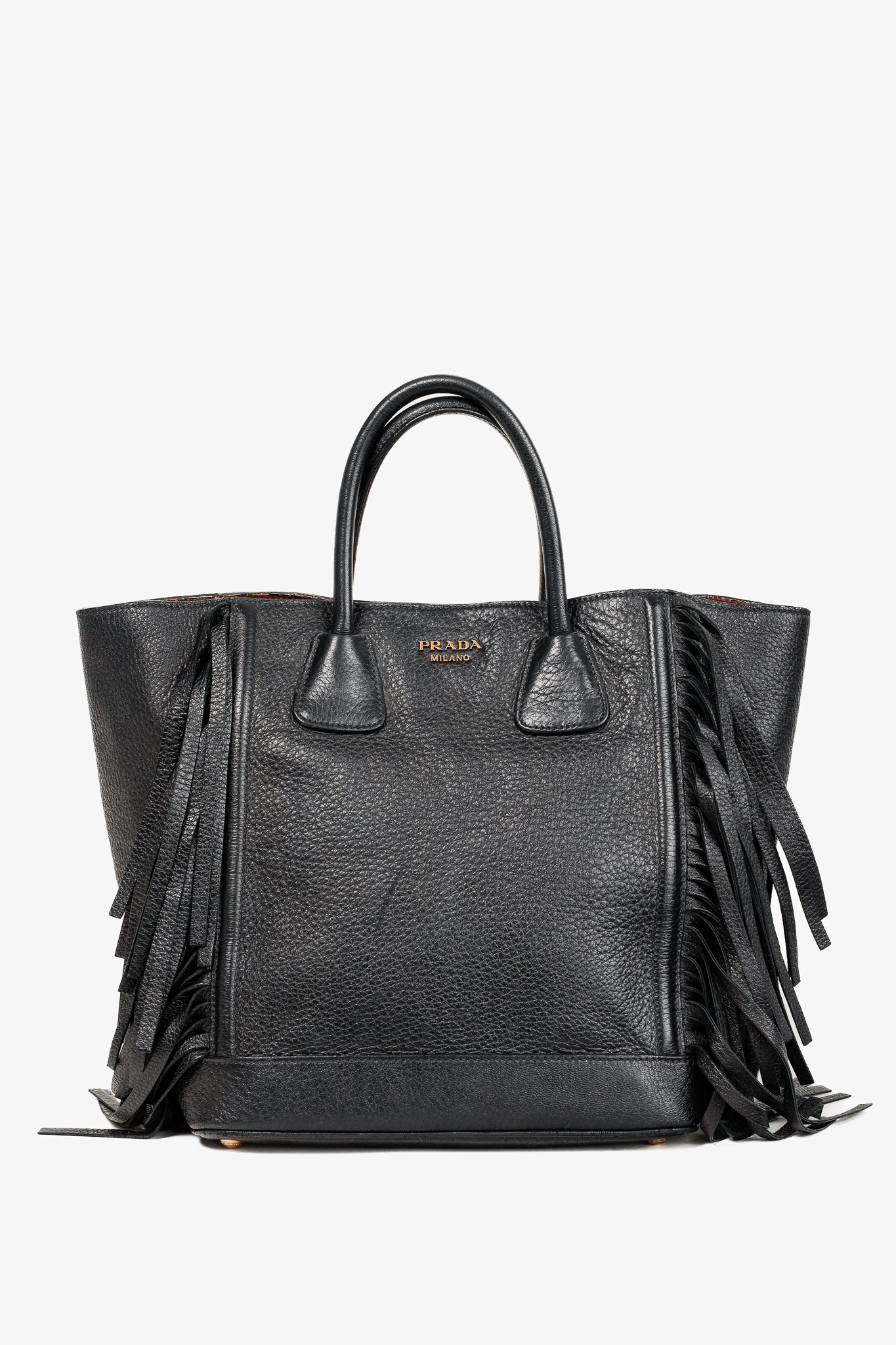 Prada Cervo Black Fringe Deerskin Leather Tote