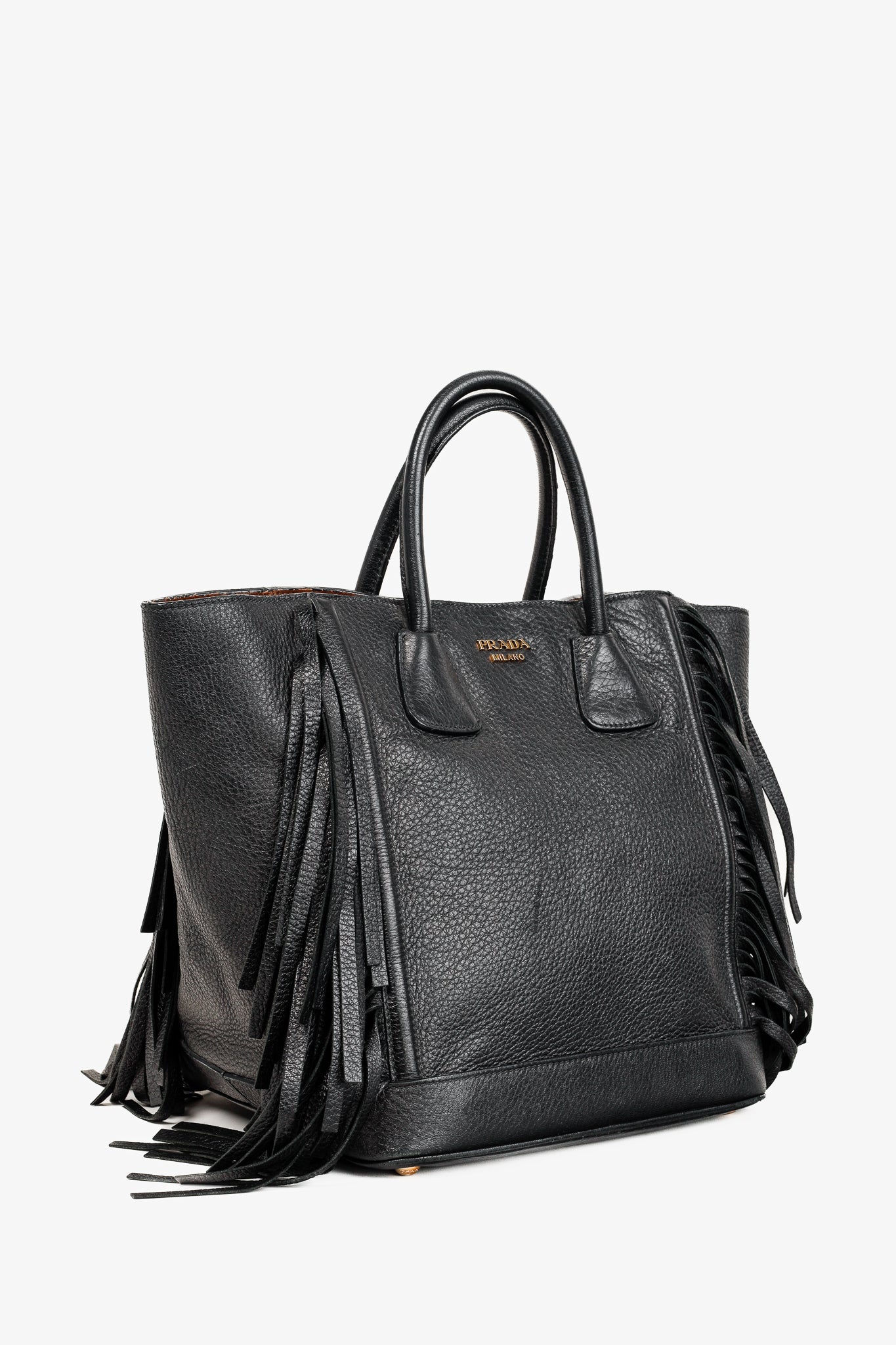 Prada Cervo Black Fringe Deerskin Leather Tote