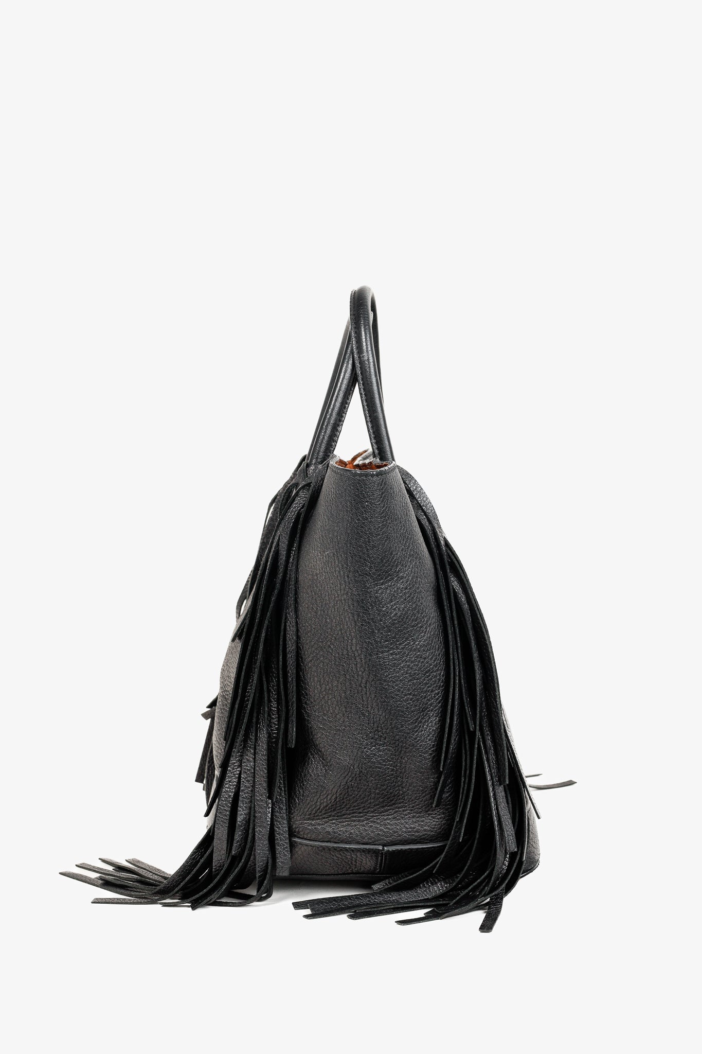 Prada Cervo Black Fringe Deerskin Leather Tote