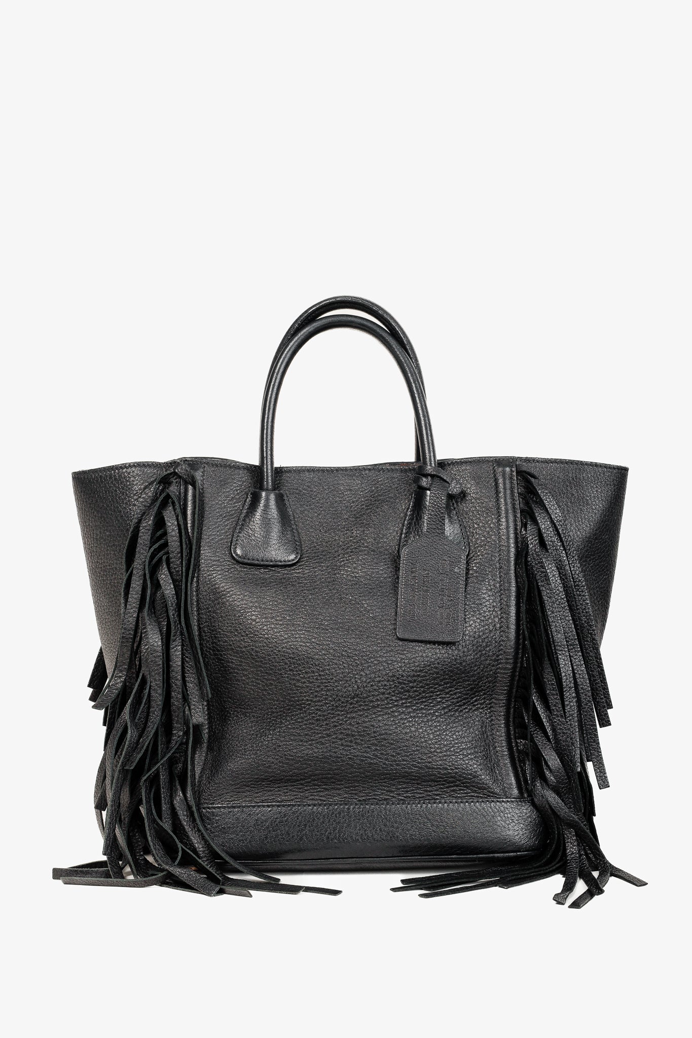 Prada Cervo Black Fringe Deerskin Leather Tote