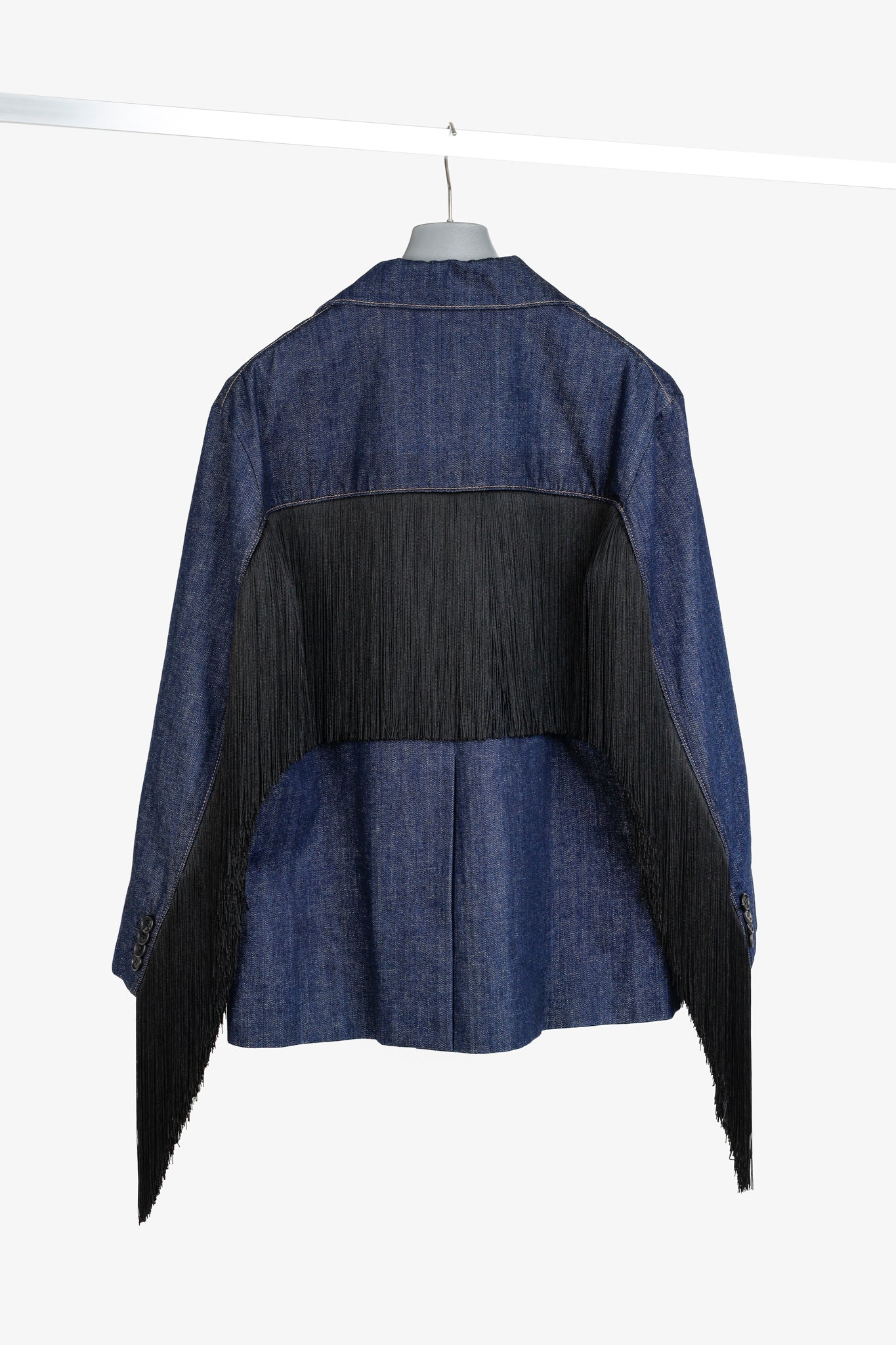 Prada 2020 Runway Blue Denim Fringe Blazer