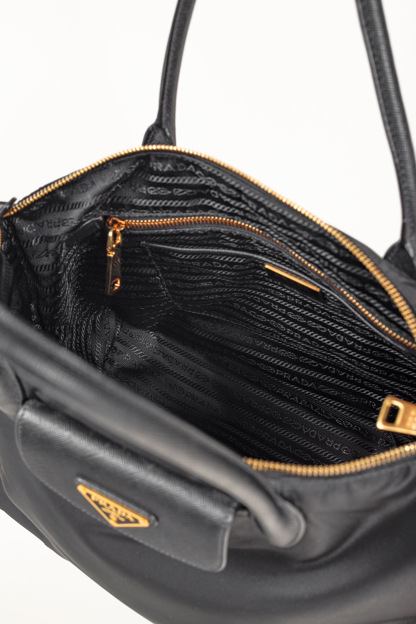 Prada Tessuto Nylon Saffiano Black Tote Bag