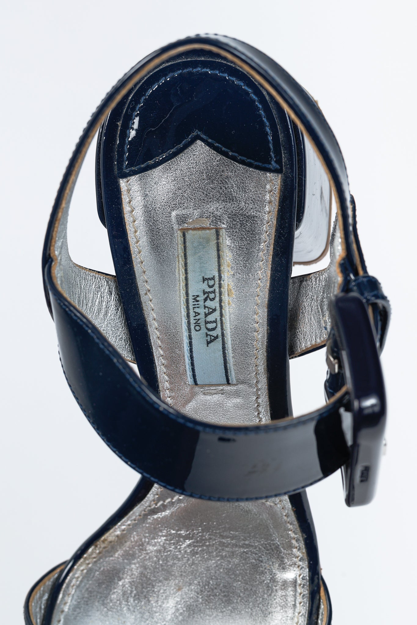 Prada Blue Patent-Leather Buckled Sandals