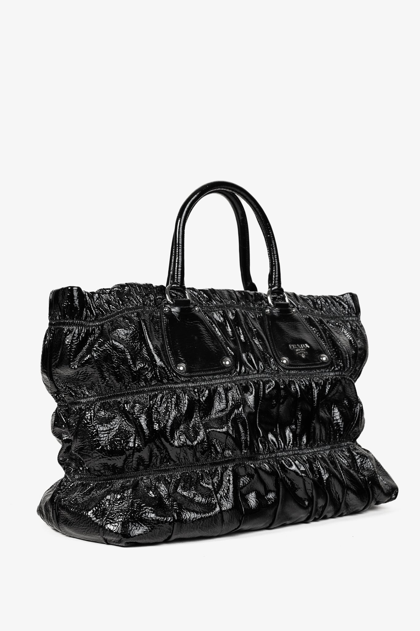 Prada Nero Vernice Gaufre Leather Tote