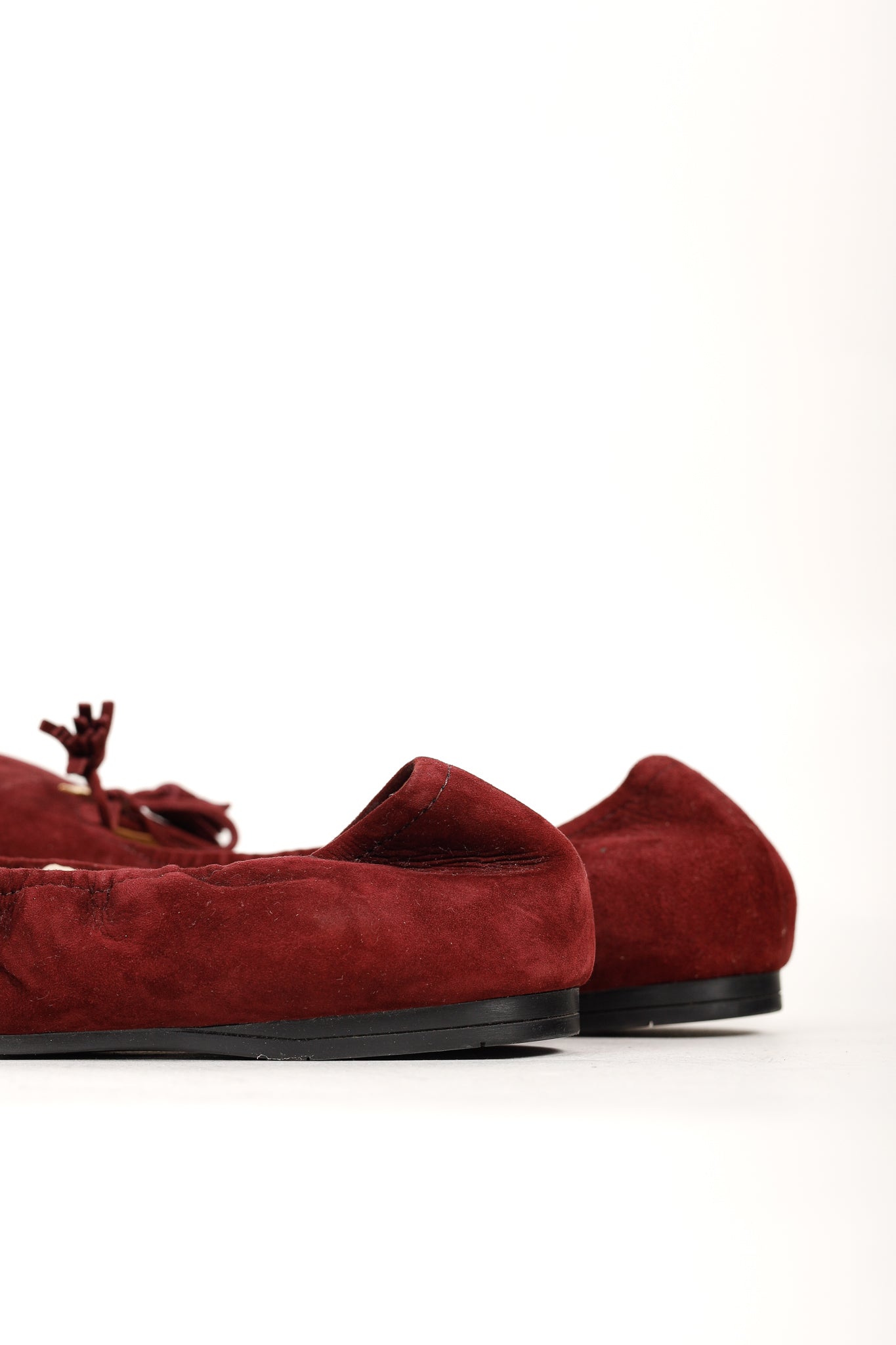 Prada Burgundy Suede Tassel-Bow Scrunch Ballet Flat