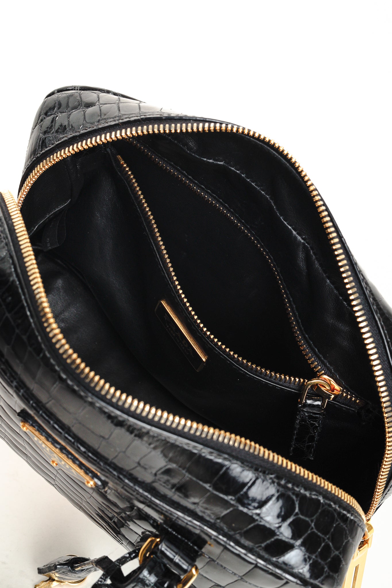 Prada Crocodile Leather Bauletto Black Bag