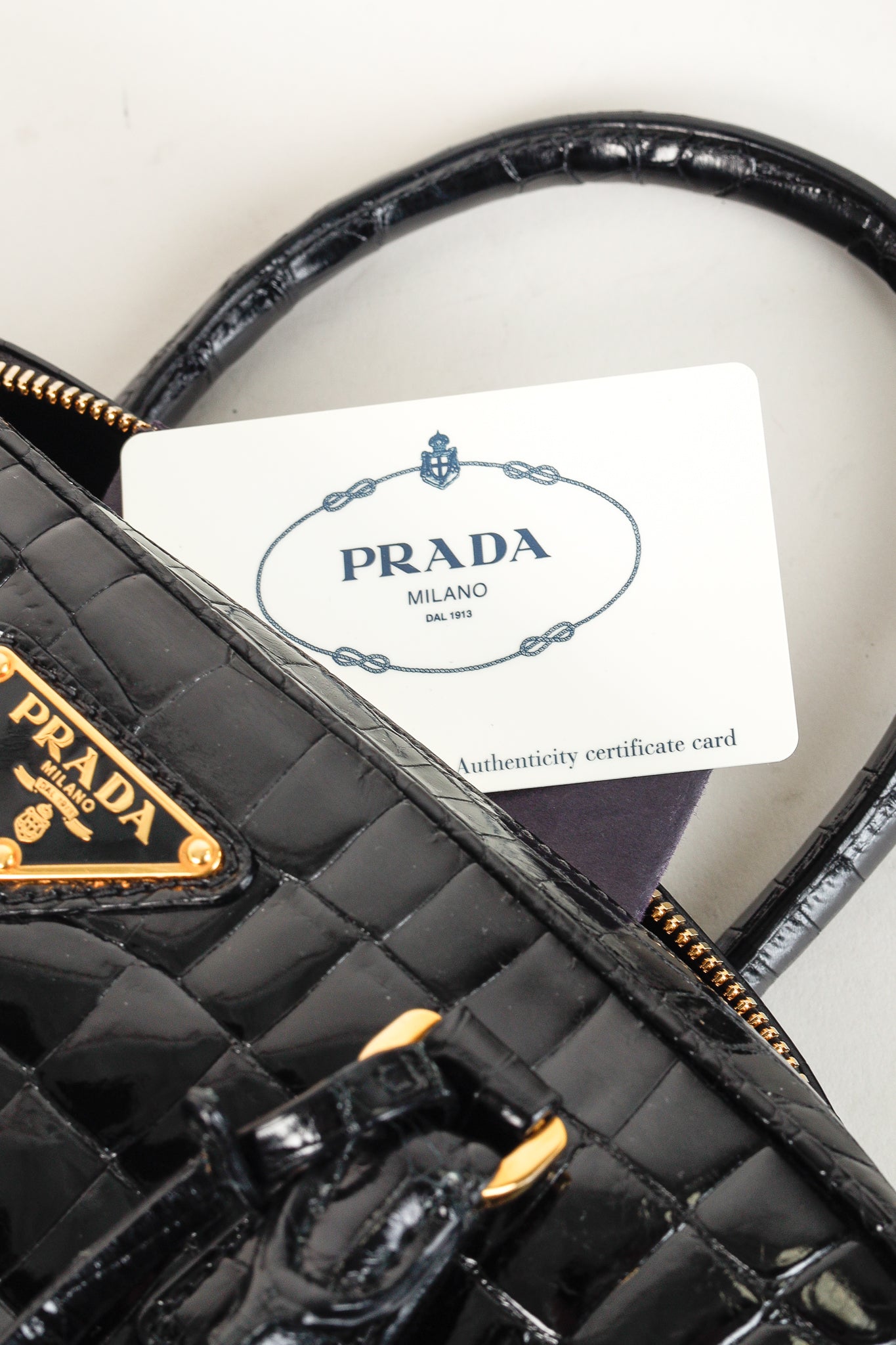 Prada Crocodile Leather Bauletto Black Bag