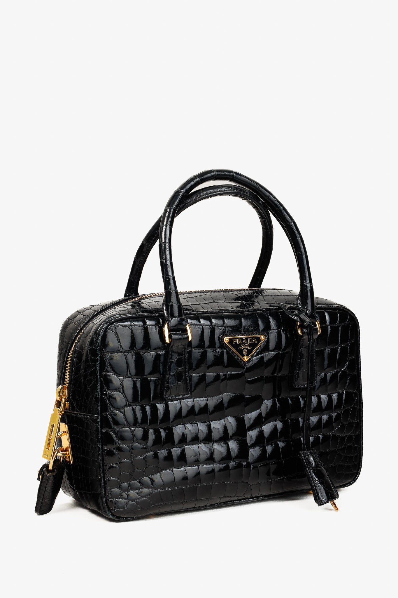Prada Crocodile Leather Bauletto Black Bag