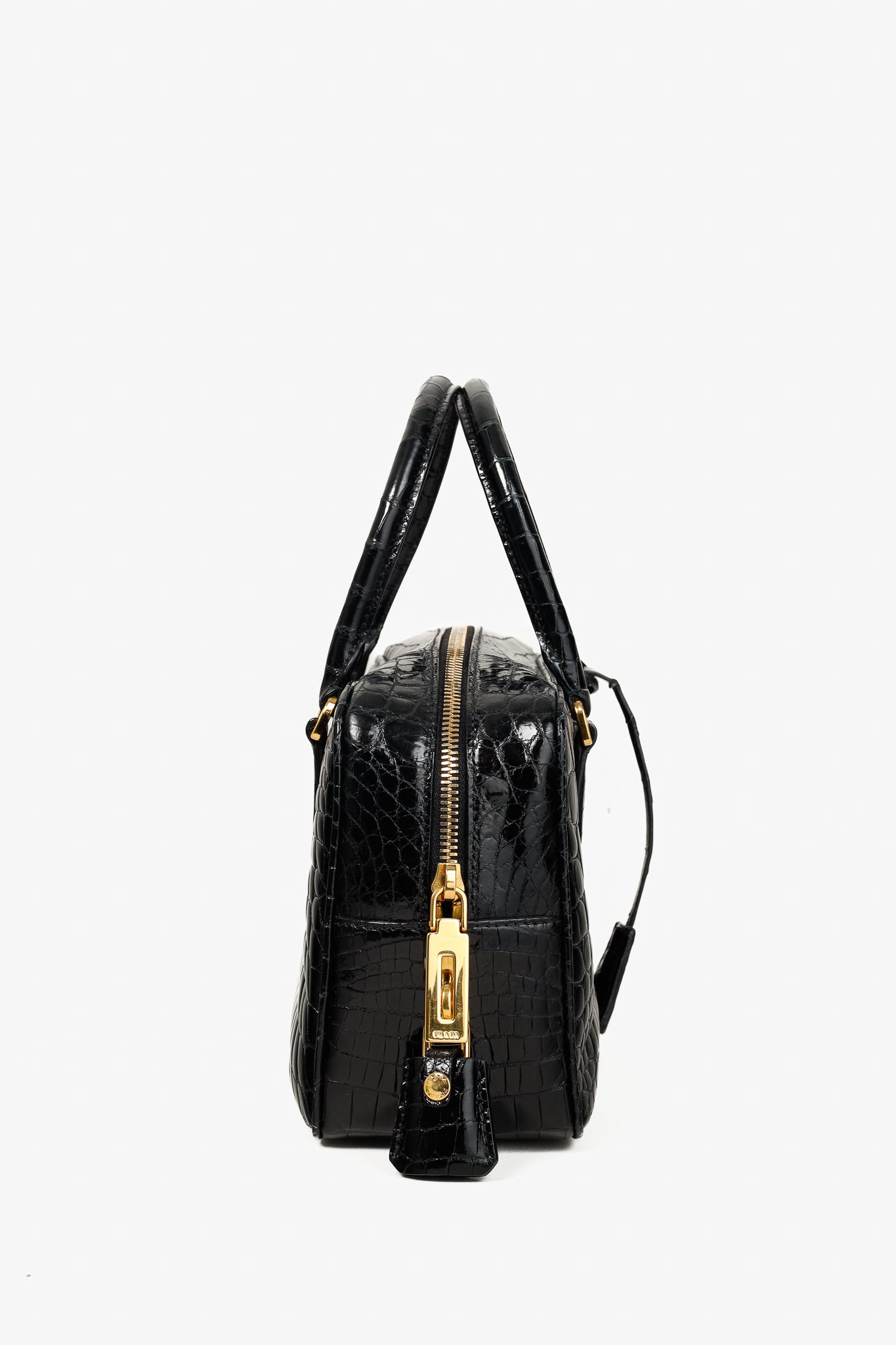 Prada Crocodile Leather Bauletto Black Bag