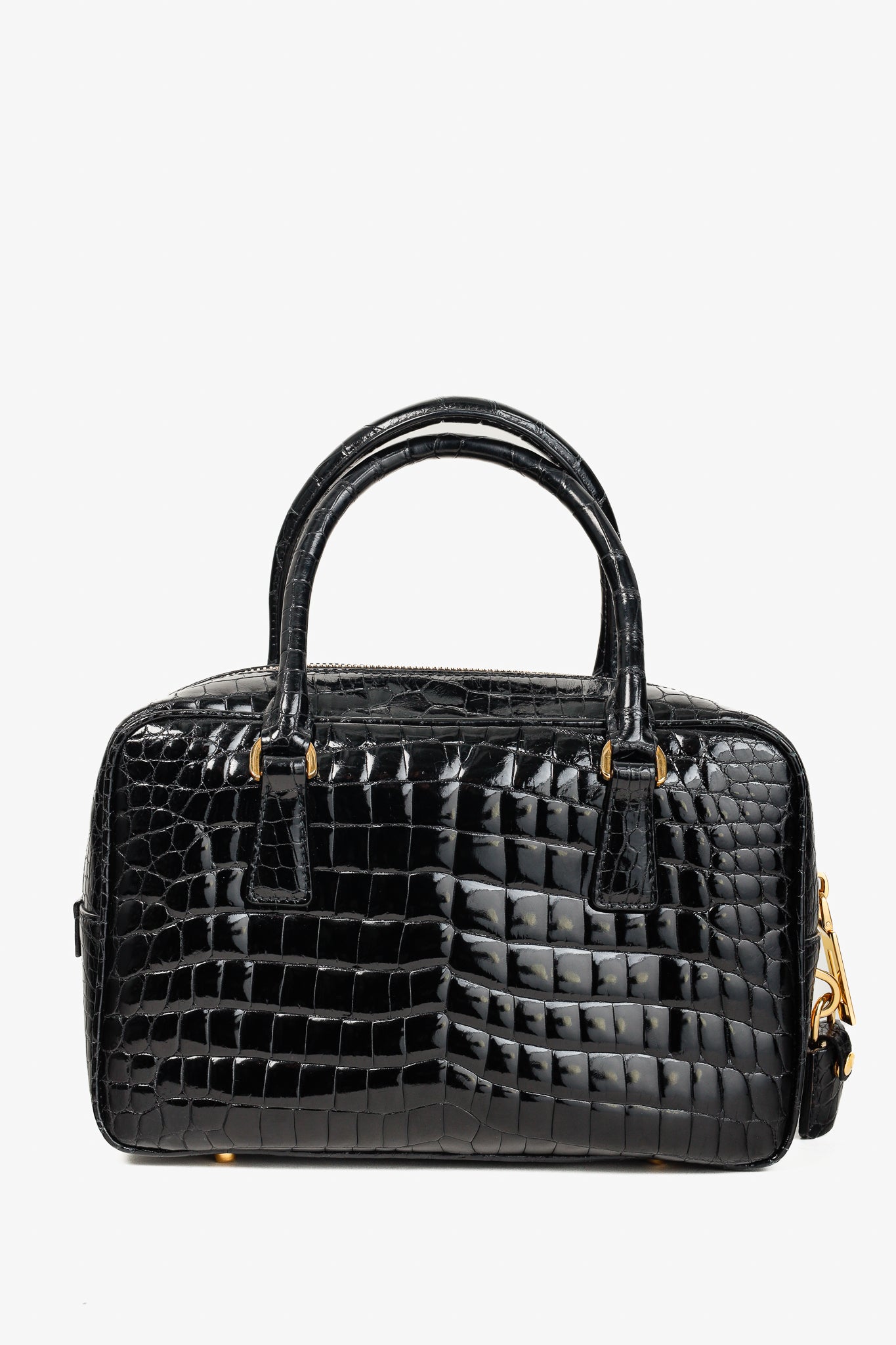 Prada Crocodile Leather Bauletto Black Bag