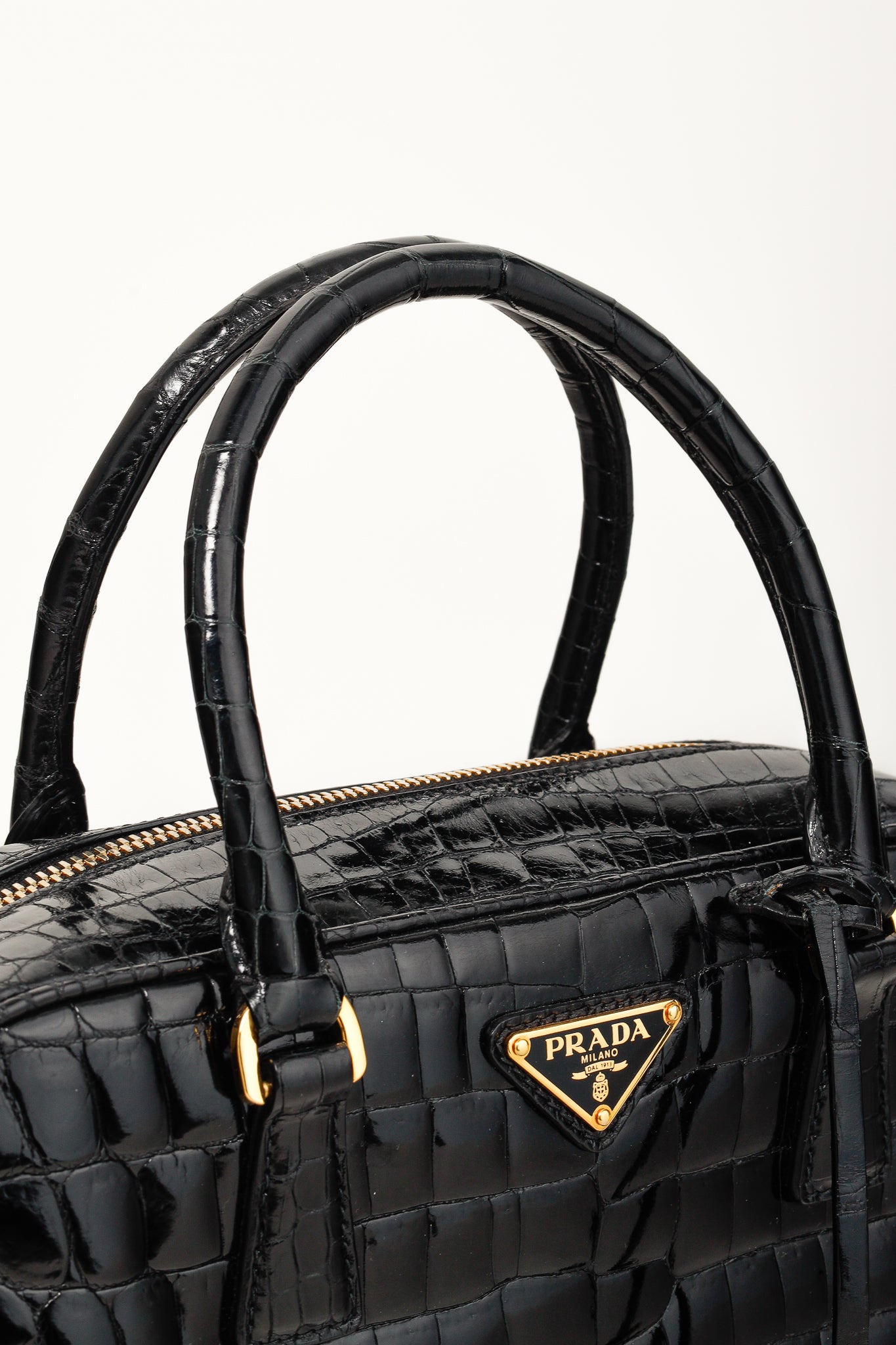 Prada Crocodile Leather Bauletto Black Bag