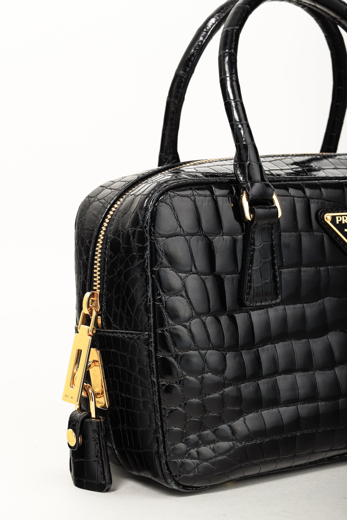 Prada Crocodile Leather Bauletto Black Bag