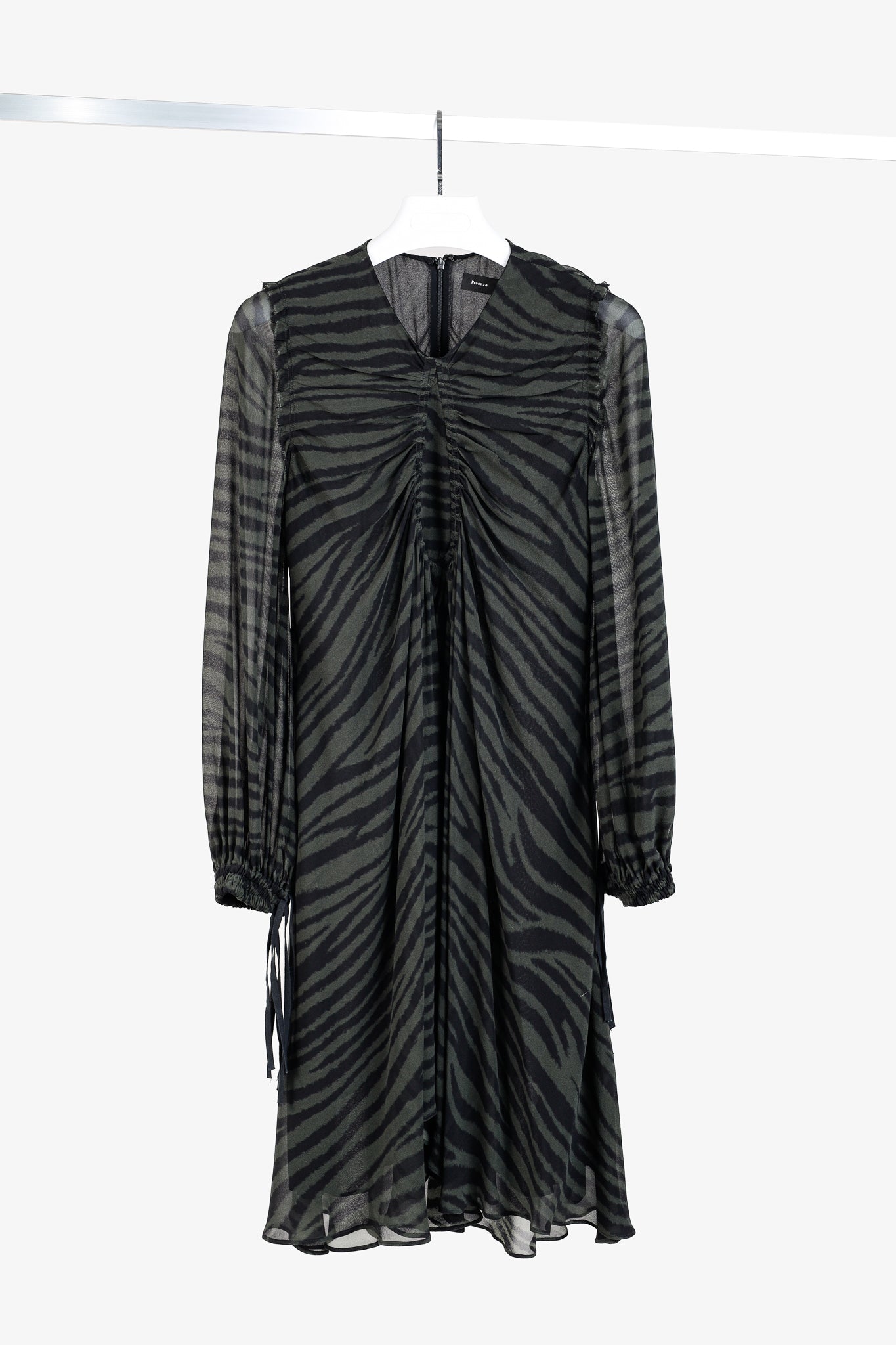 Proenza Schouler Green & Black Zebra Silk Long-Sleeve Dress