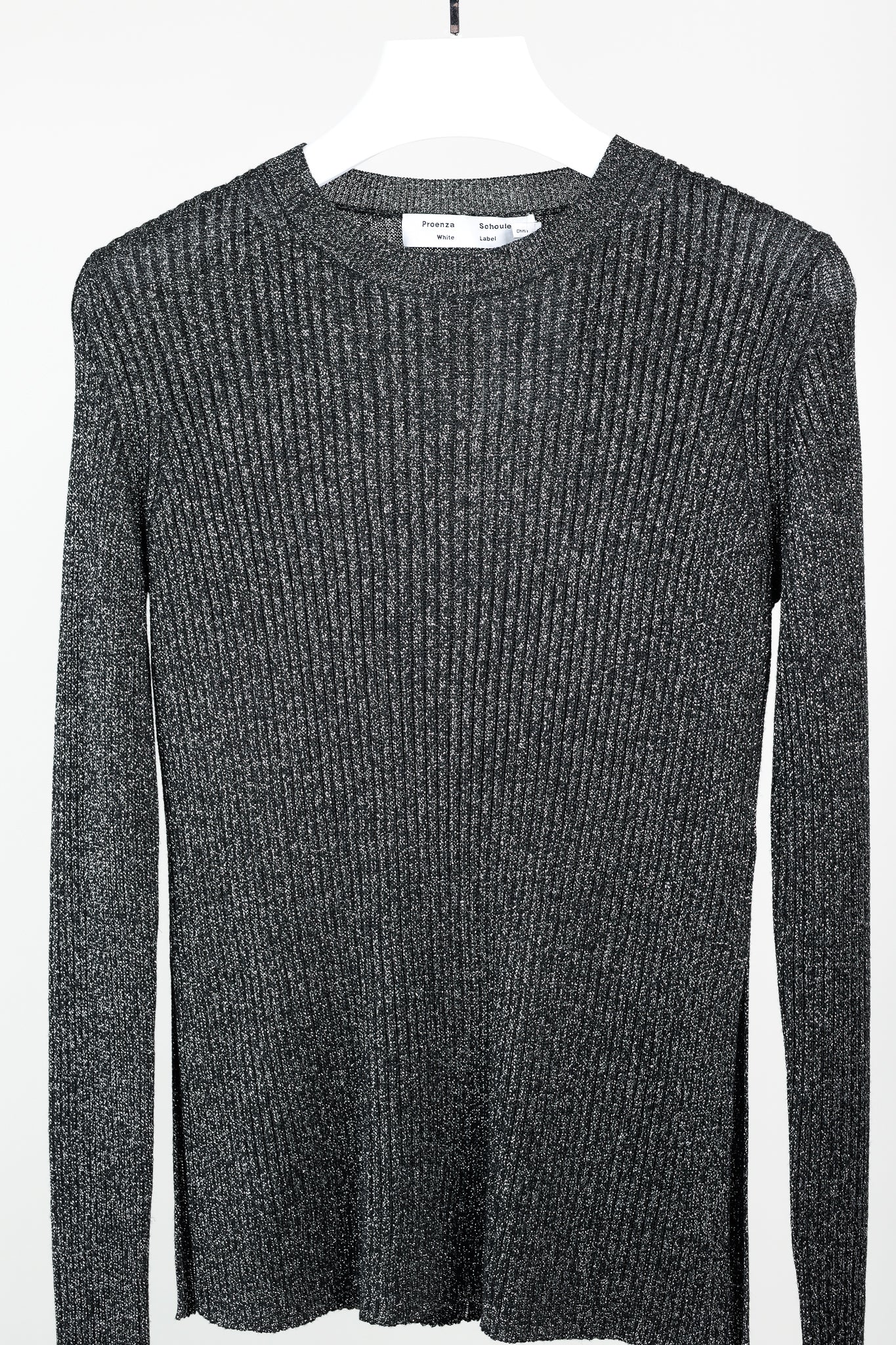 Proenza Schouler White Label Black & Silver Lurex Ribbed-Knit Sweater